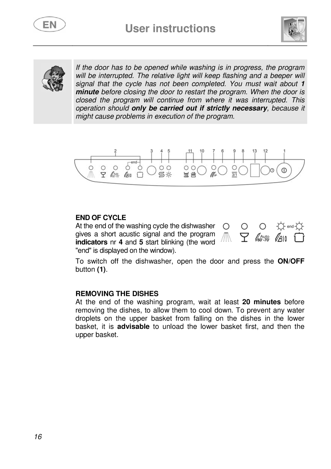 Smeg instruction manual END of Cycle, Removing the Dishes 