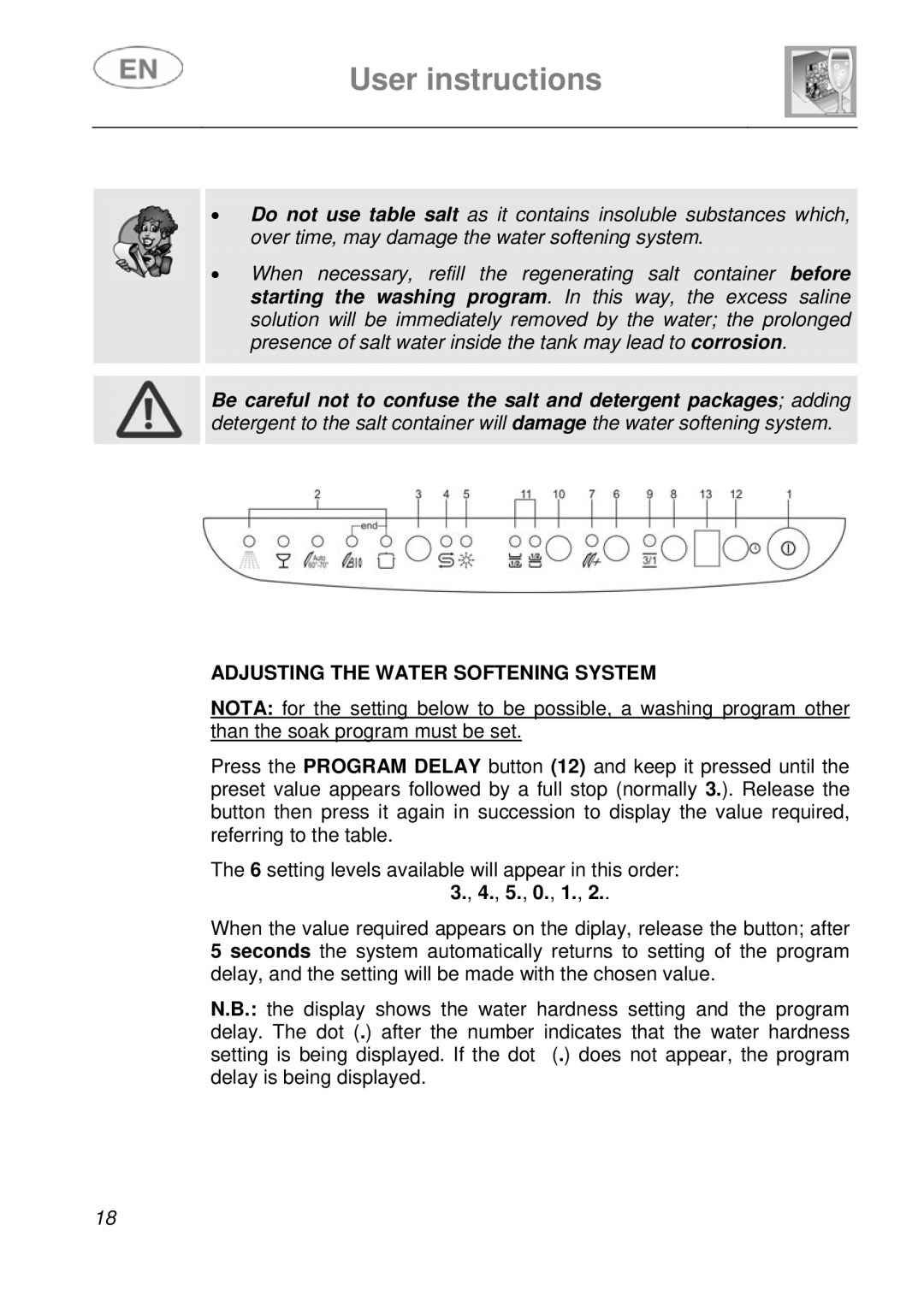 Smeg EN instruction manual Adjusting the Water Softening System 