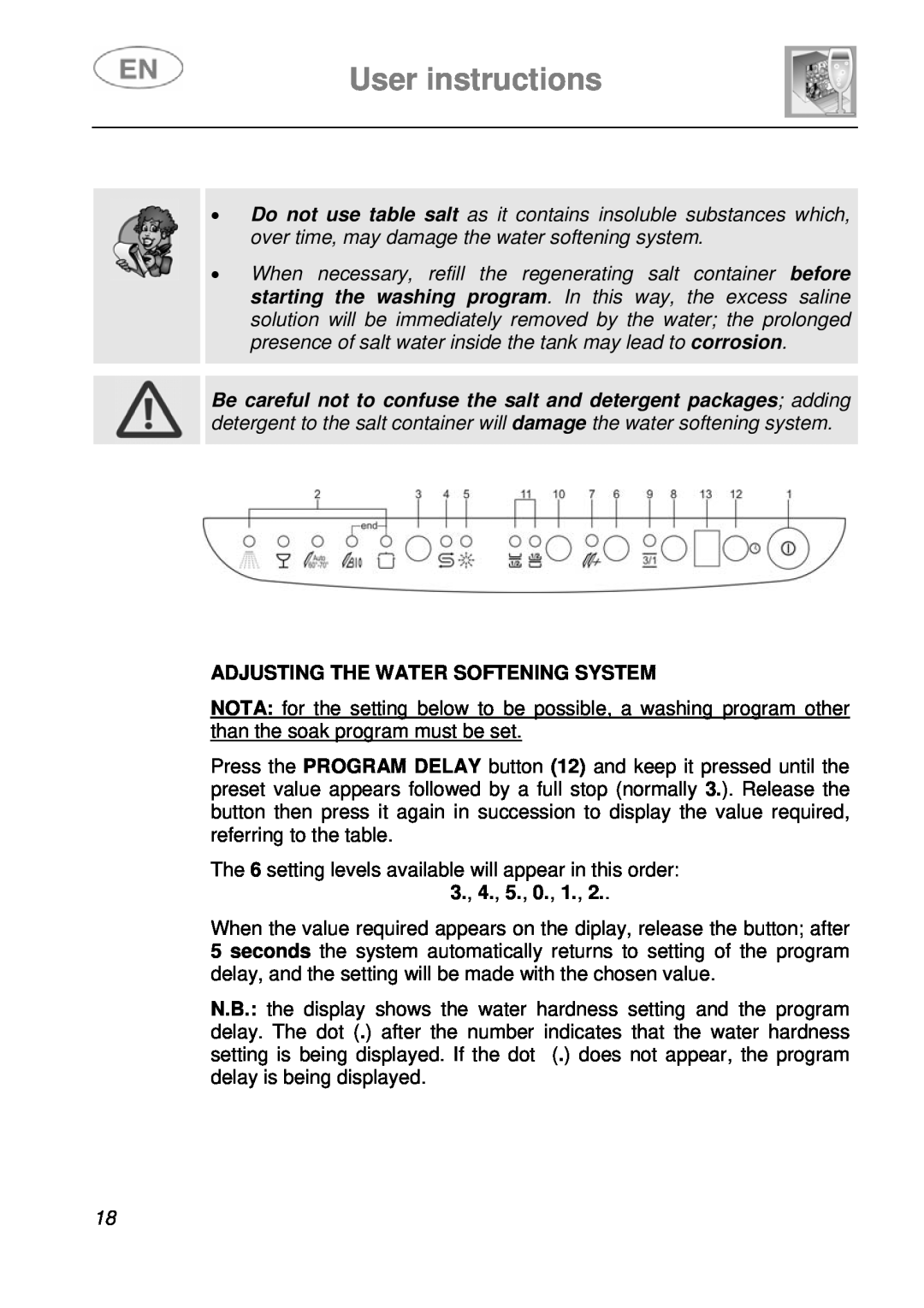 Smeg EN instruction manual Adjusting The Water Softening System, User instructions 