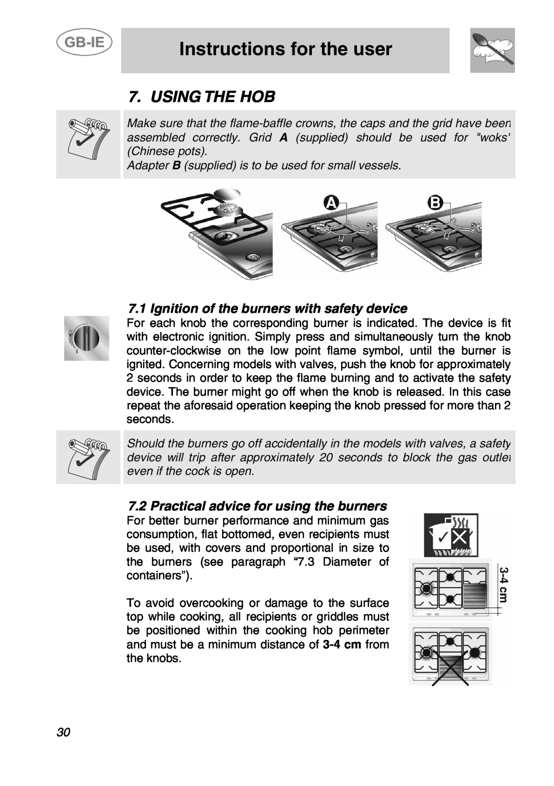 Smeg ER17450FG, ER17350FG manual Instructions for the user, Using The Hob, Ignition of the burners with safety device 