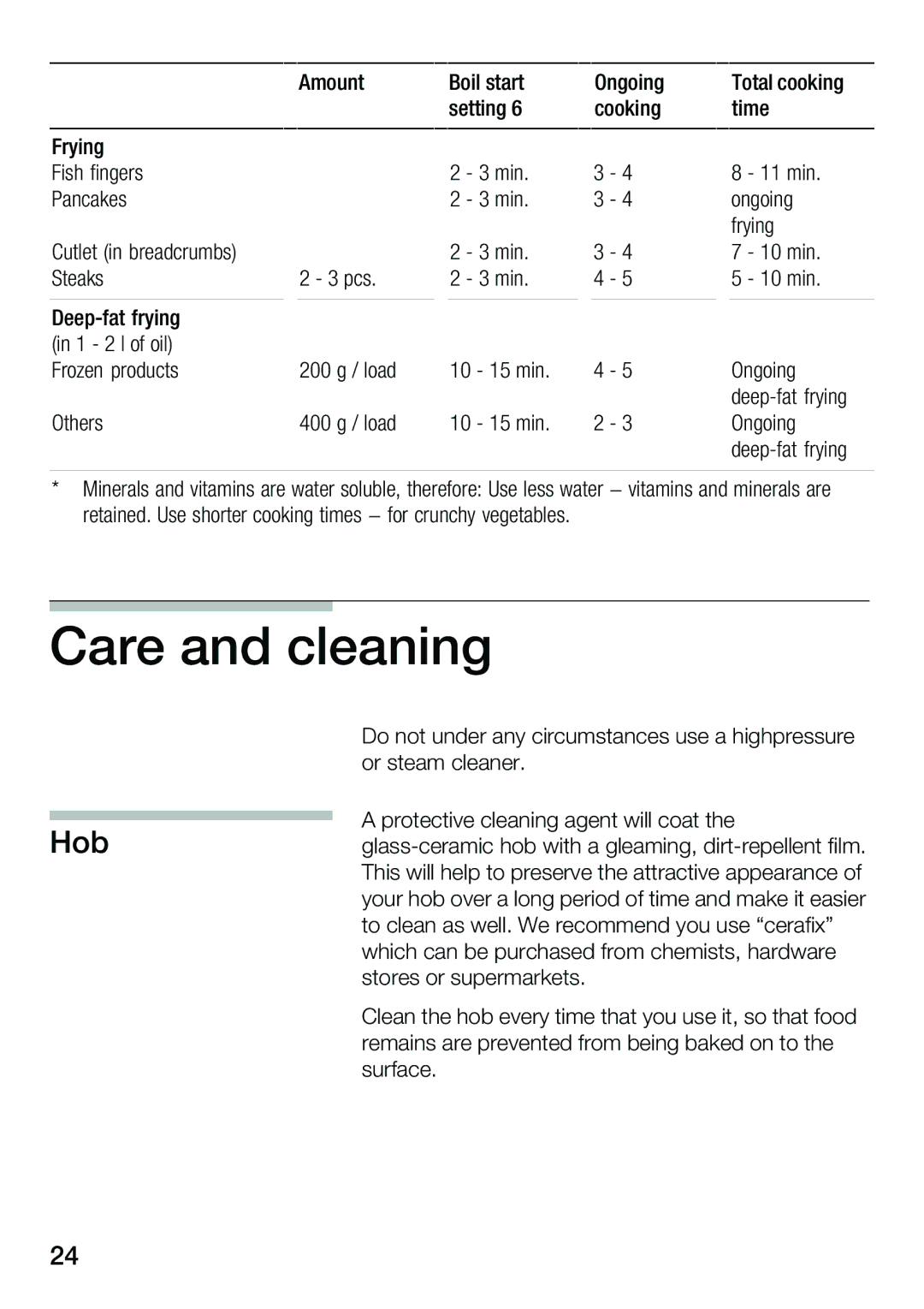 Smeg ET 52250 instruction manual Care and cleaning, Hob 