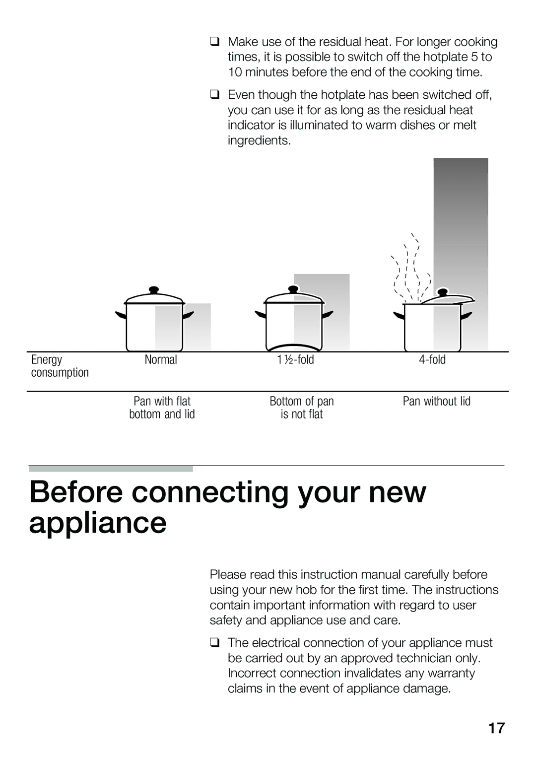 Smeg ET 52250 instruction manual Before connecting your new appliance 