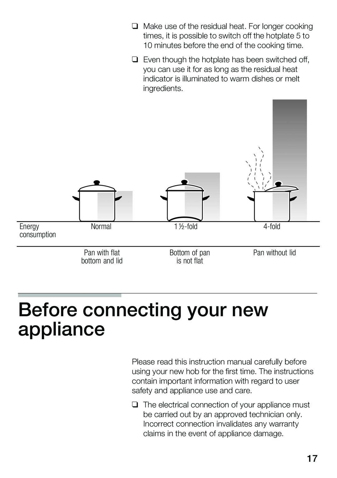Smeg ET 52250 instruction manual Before connecting your new appliance 