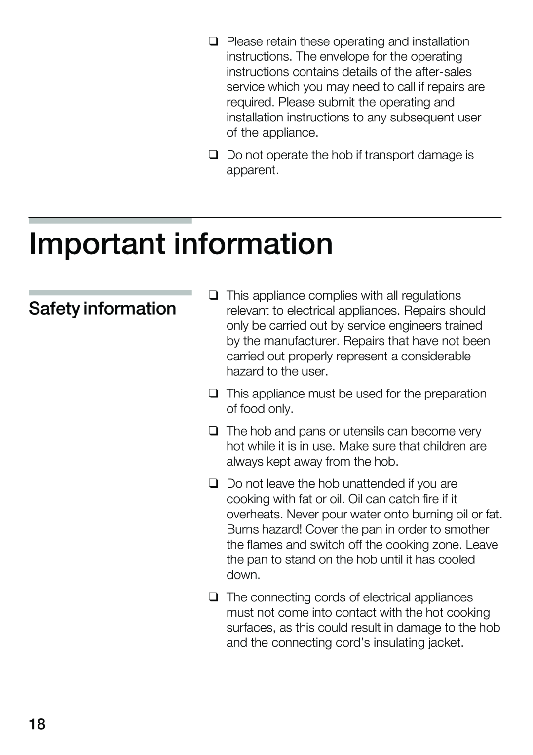 Smeg ET 52250 instruction manual Important information, Safety information 