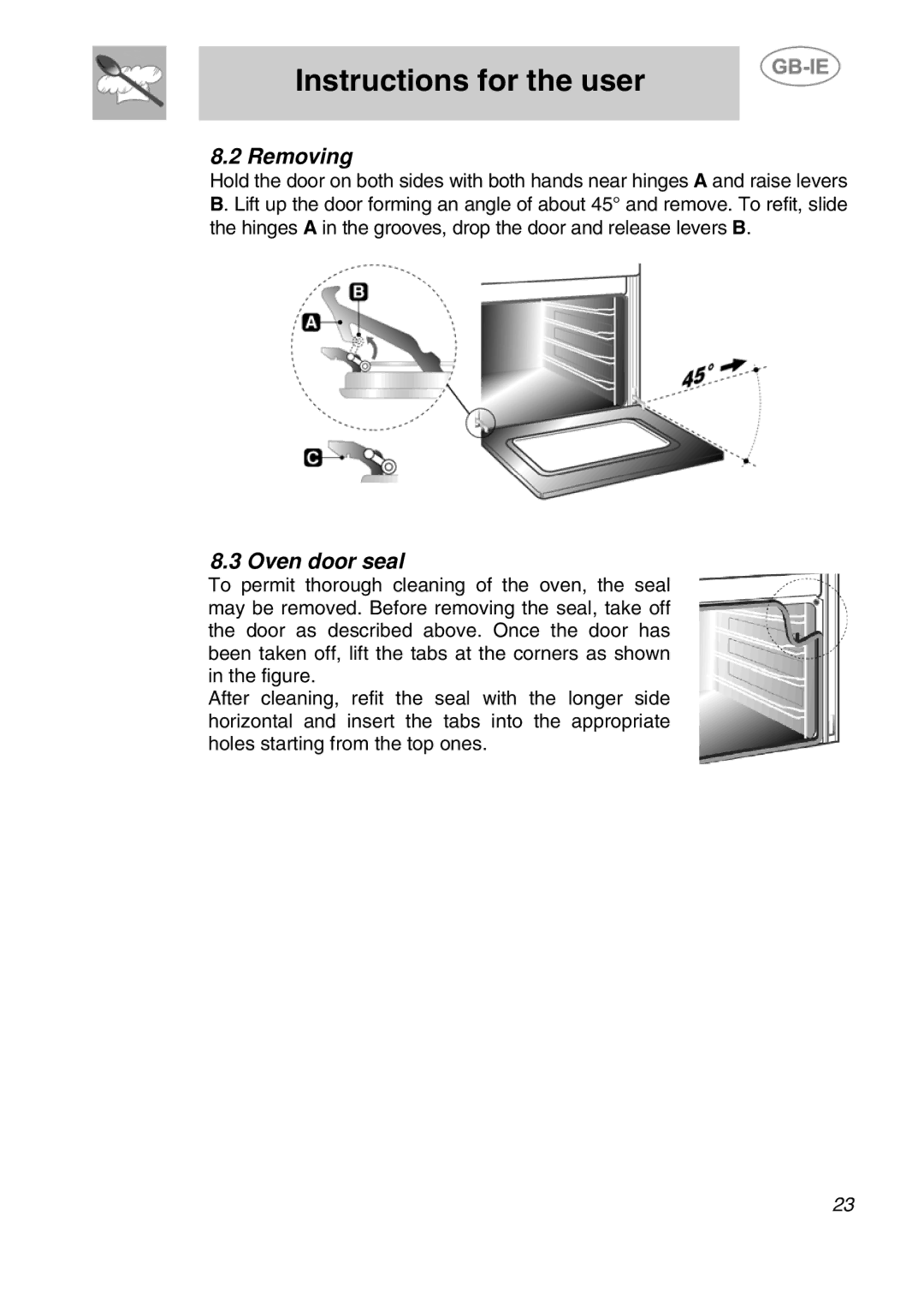 Smeg F170K-5 manual Removing, Oven door seal 