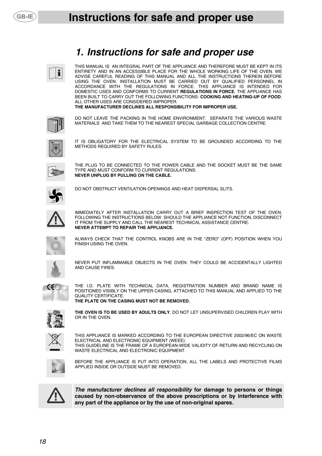 Smeg F610 manual Instructions for safe and proper use 