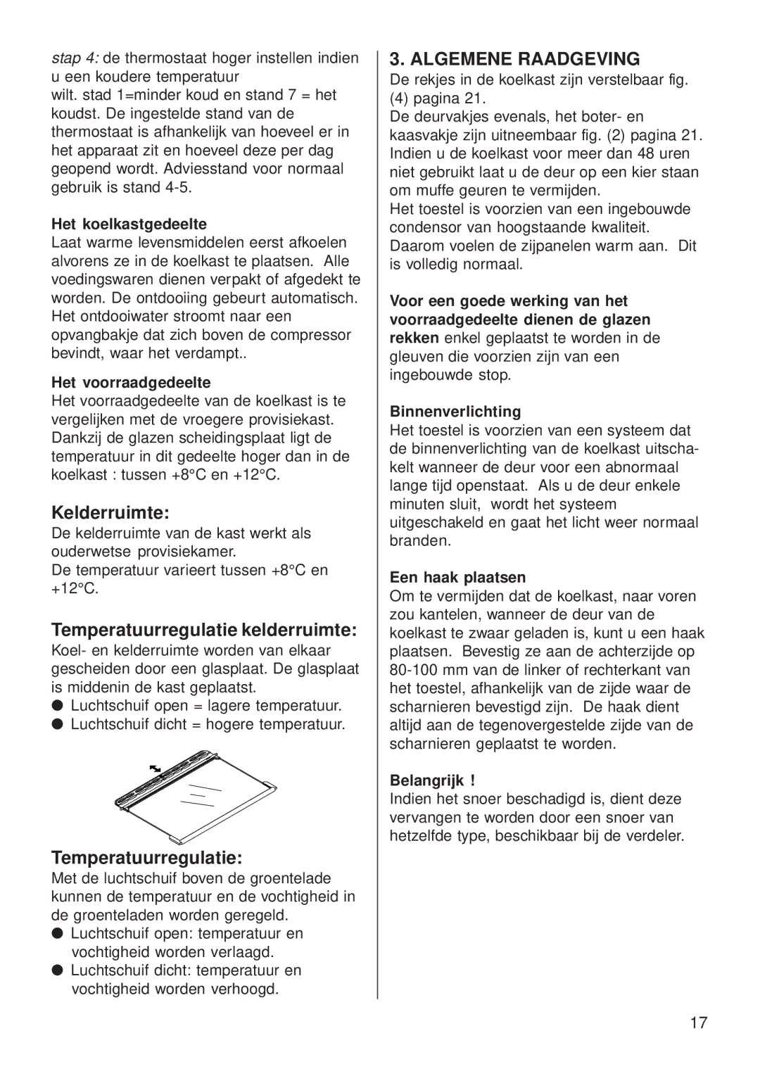 Smeg FA 40X4, FA 40B4 manual Kelderruimte, Temperatuurregulatie kelderruimte, Algemene Raadgeving 