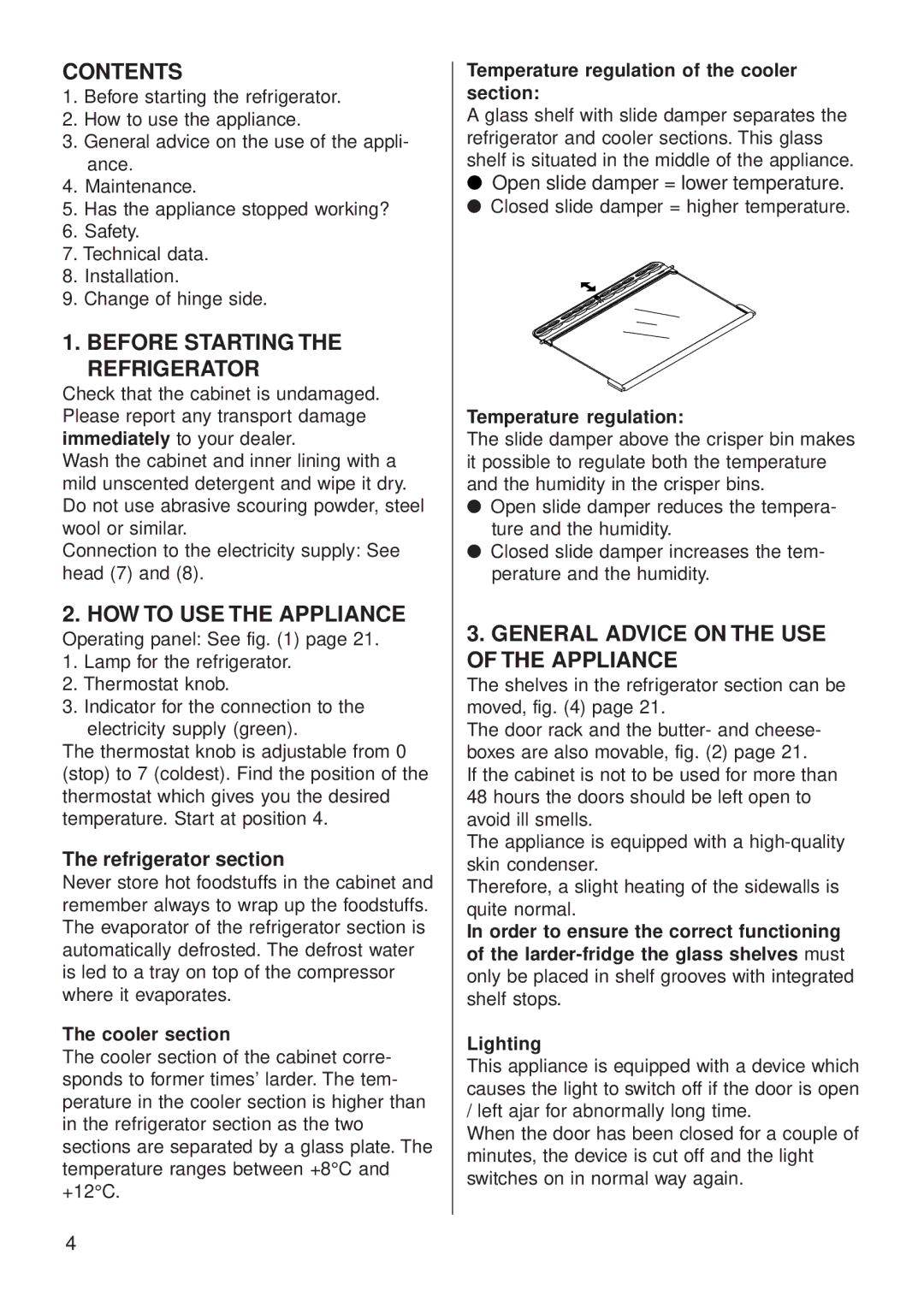 Smeg FA 40B4, FA 40X4 manual Contents, Before Starting the Refrigerator, HOW to USE the Appliance 