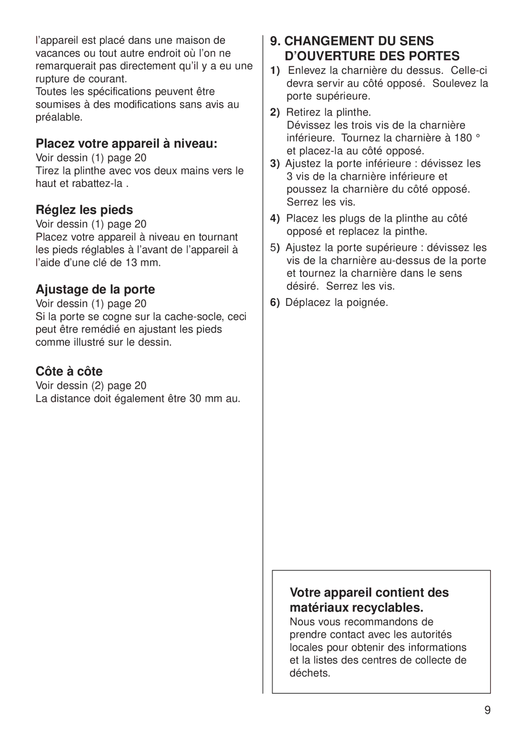 Smeg FA 40X4, FA 40B4 manual Changement DU Sens D’OUVERTURE DES Portes 