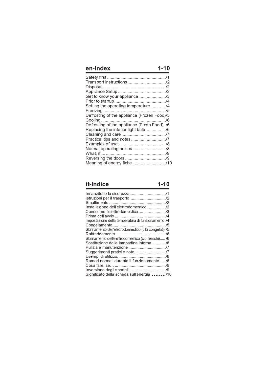 Smeg FA120A instruction manual En-Index, It-Indice 