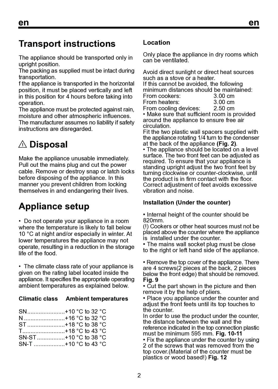 Smeg FA120A instruction manual Transport instructions, Disposal, Appliance setup, Location 