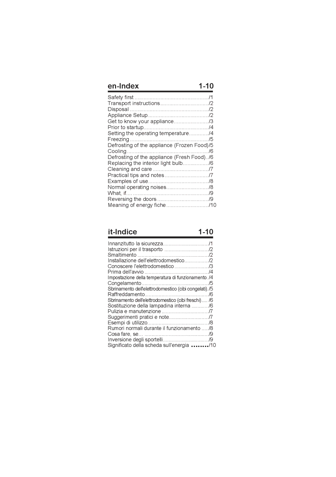 Smeg FA 120 APS, FA120AS instruction manual En-Index, It-Indice 