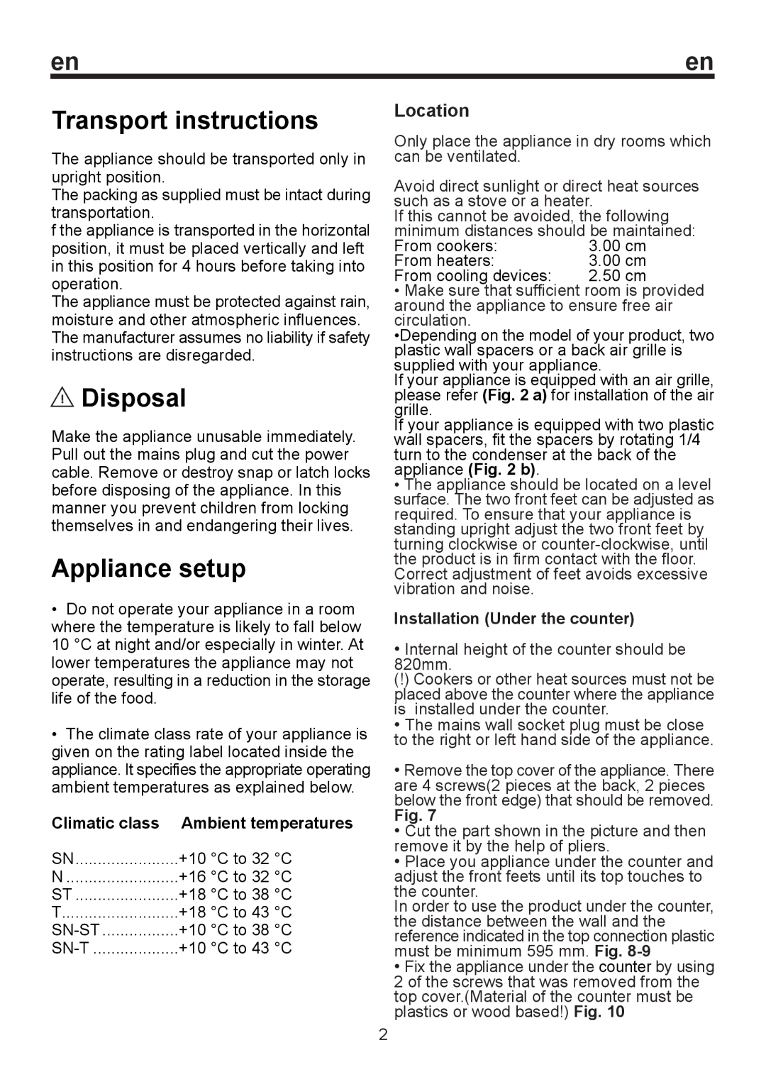 Smeg FA120AS, FA 120 APS instruction manual Transport instructions, Disposal, Appliance setup, Location 