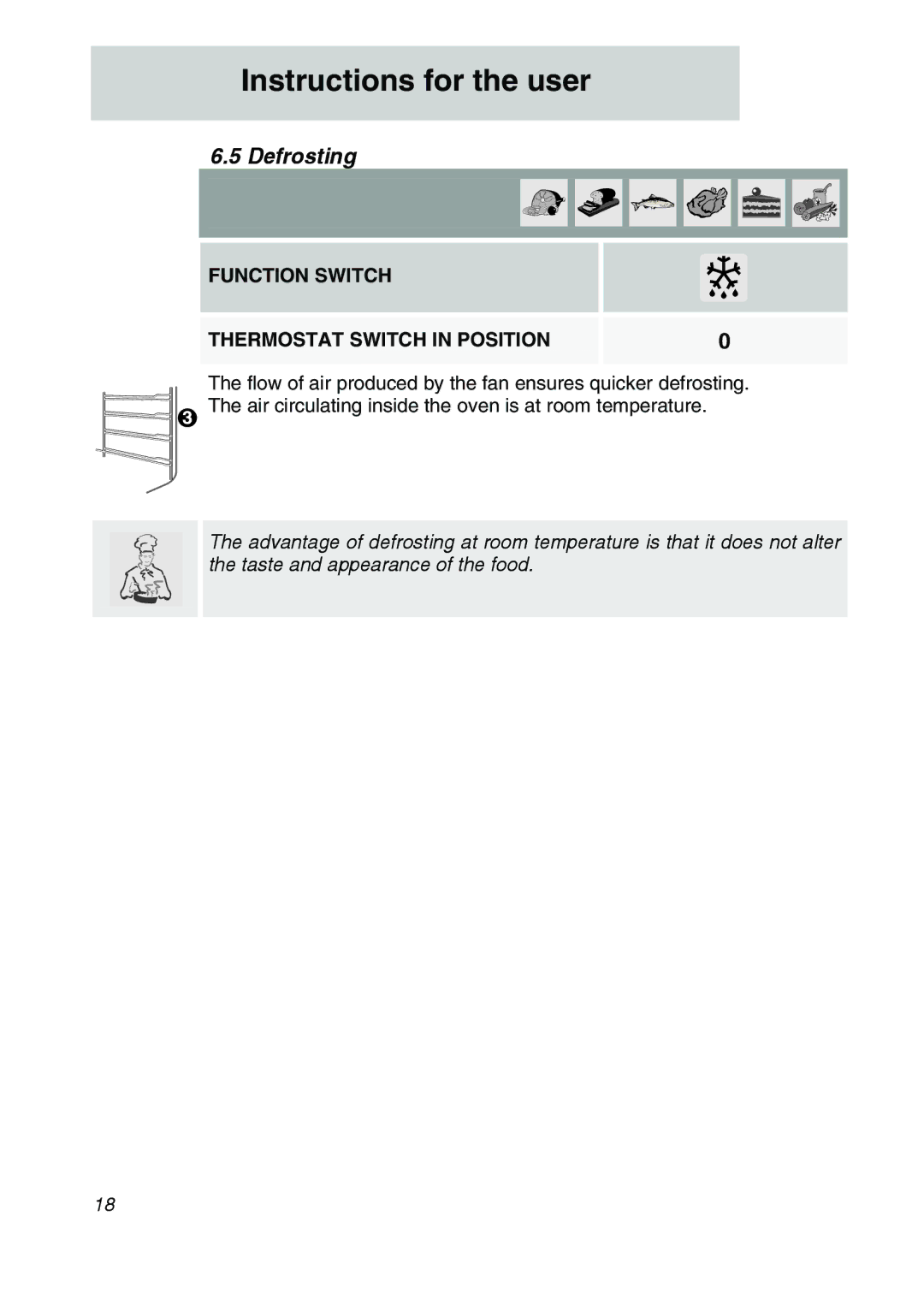 Smeg FA166-5, FA170-5 manual Defrosting, Function Switch Thermostat Switch in Position 