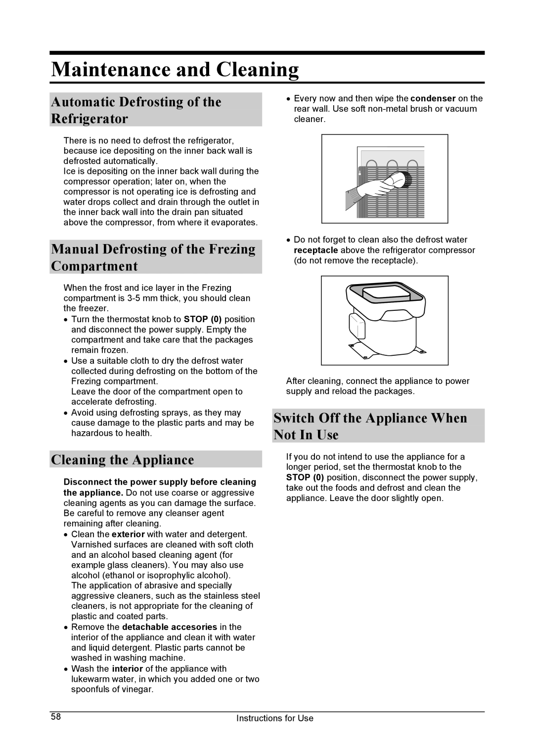 Smeg FA28A1, FA28AP manual Maintenance and Cleaning, Automatic Defrosting of the Refrigerator, Cleaning the Appliance 