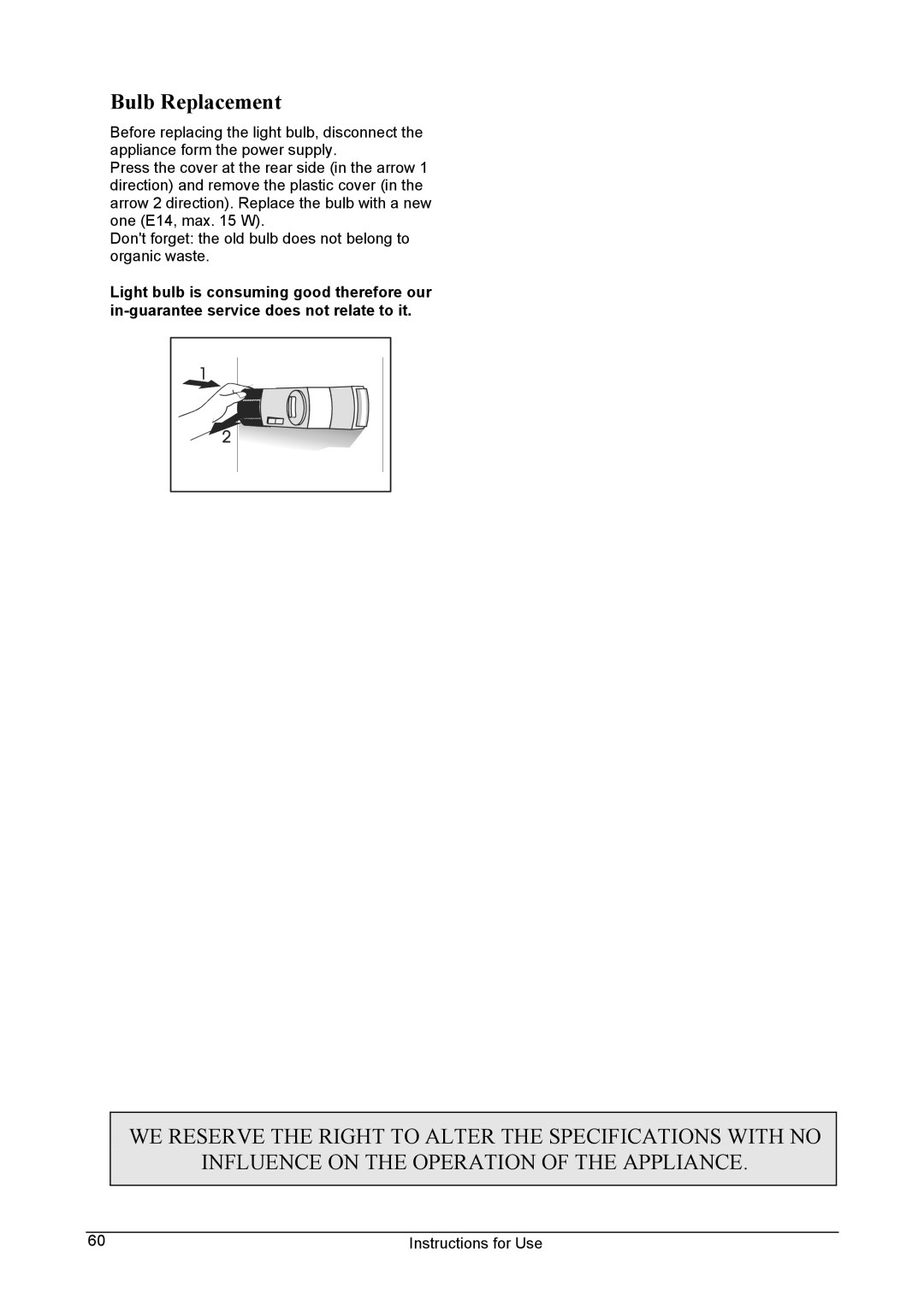 Smeg FA28A1, FA28AP manual Bulb Replacement 