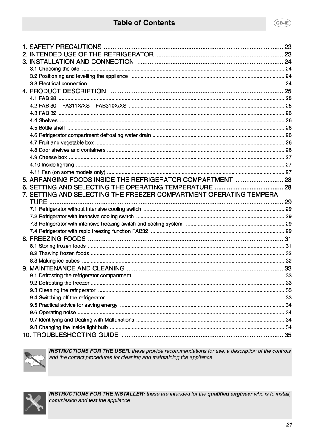 Smeg FA311X3, FA311X1, FA311X2 manual Table of Contents 