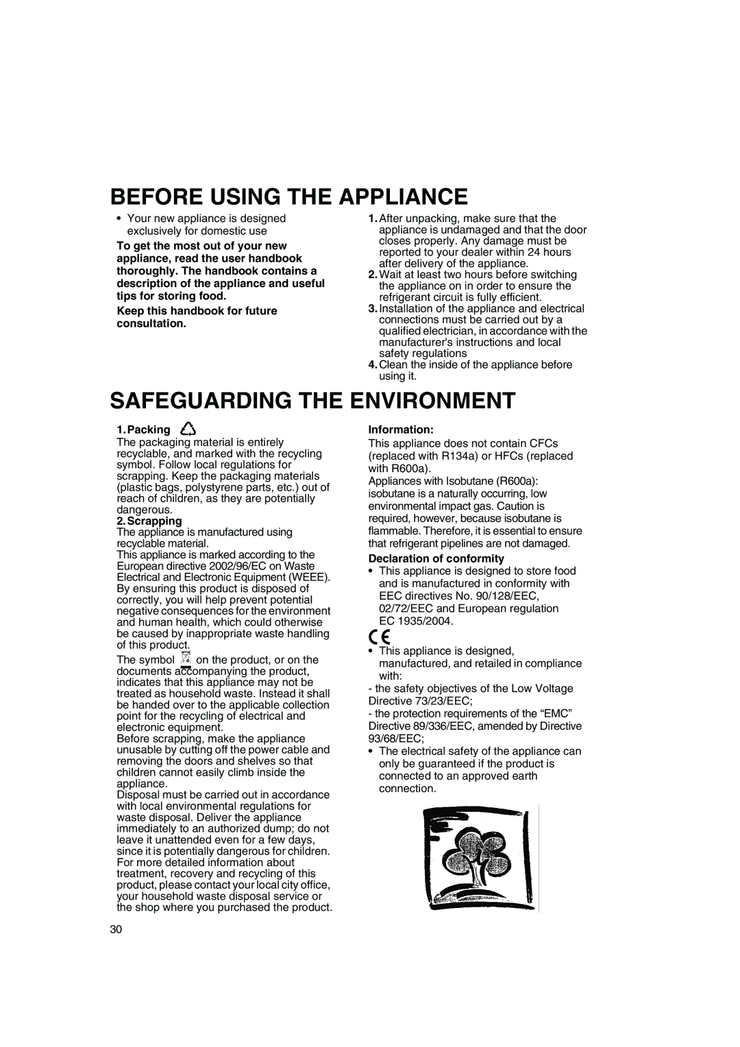 Smeg FA550XBI manual Before Using the Appliance, Safeguarding the Environment 