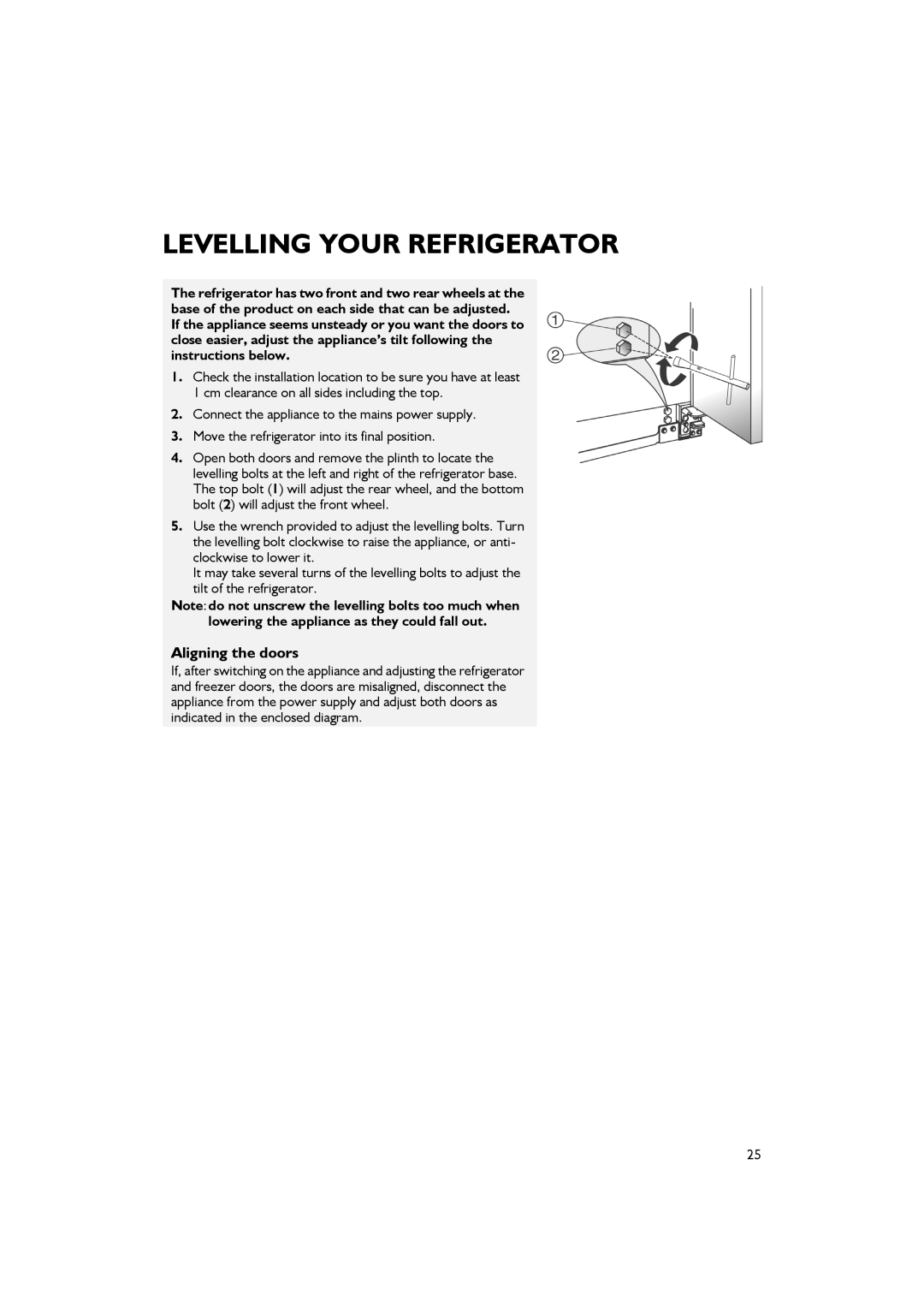 Smeg FA550XBI manual Levelling Your Refrigerator 