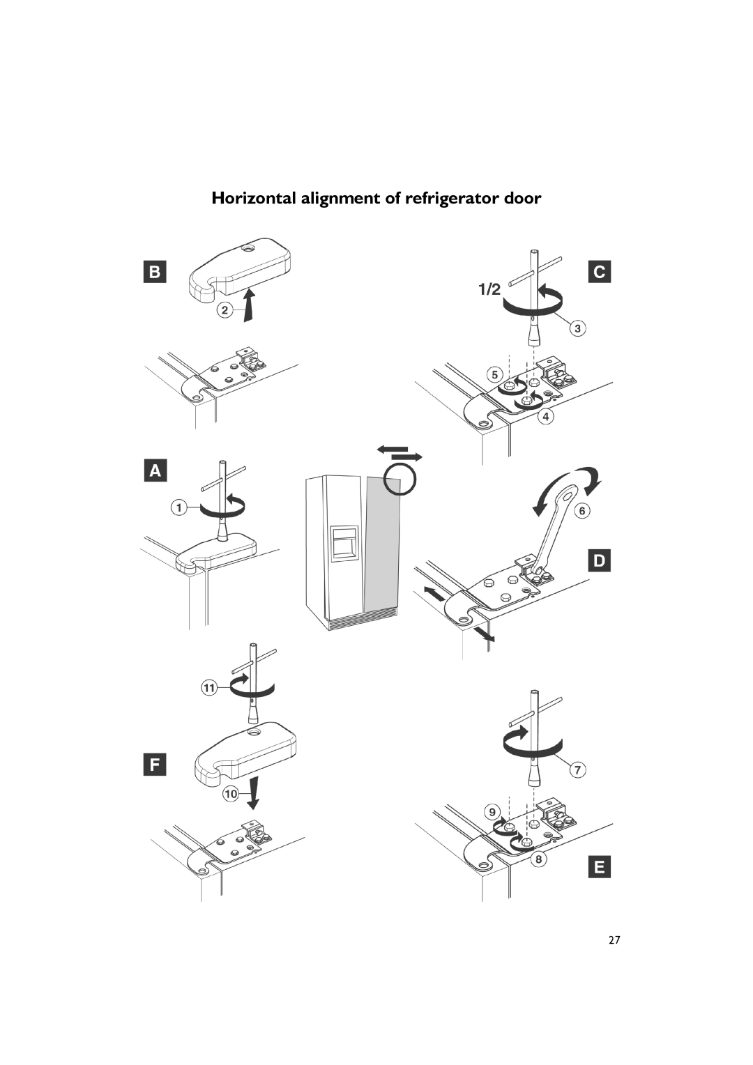 Smeg FA550XBI manual Horizontal alignment of refrigerator door 