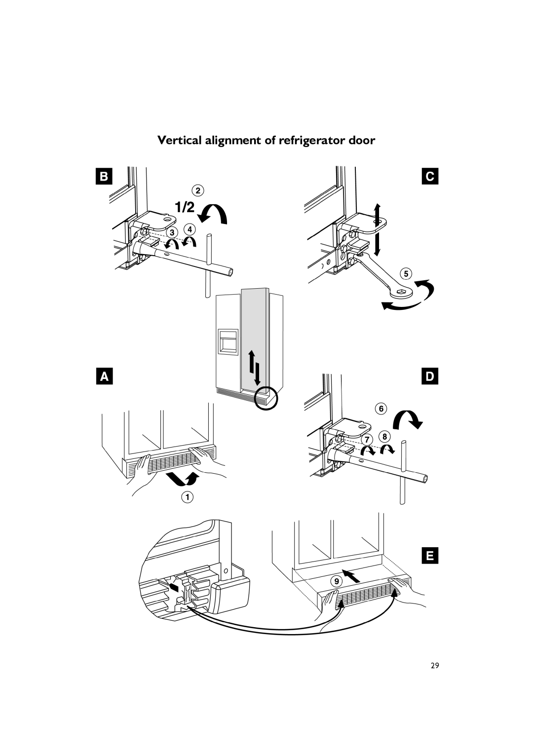 Smeg FA550XBI manual Vertical alignment of refrigerator door 