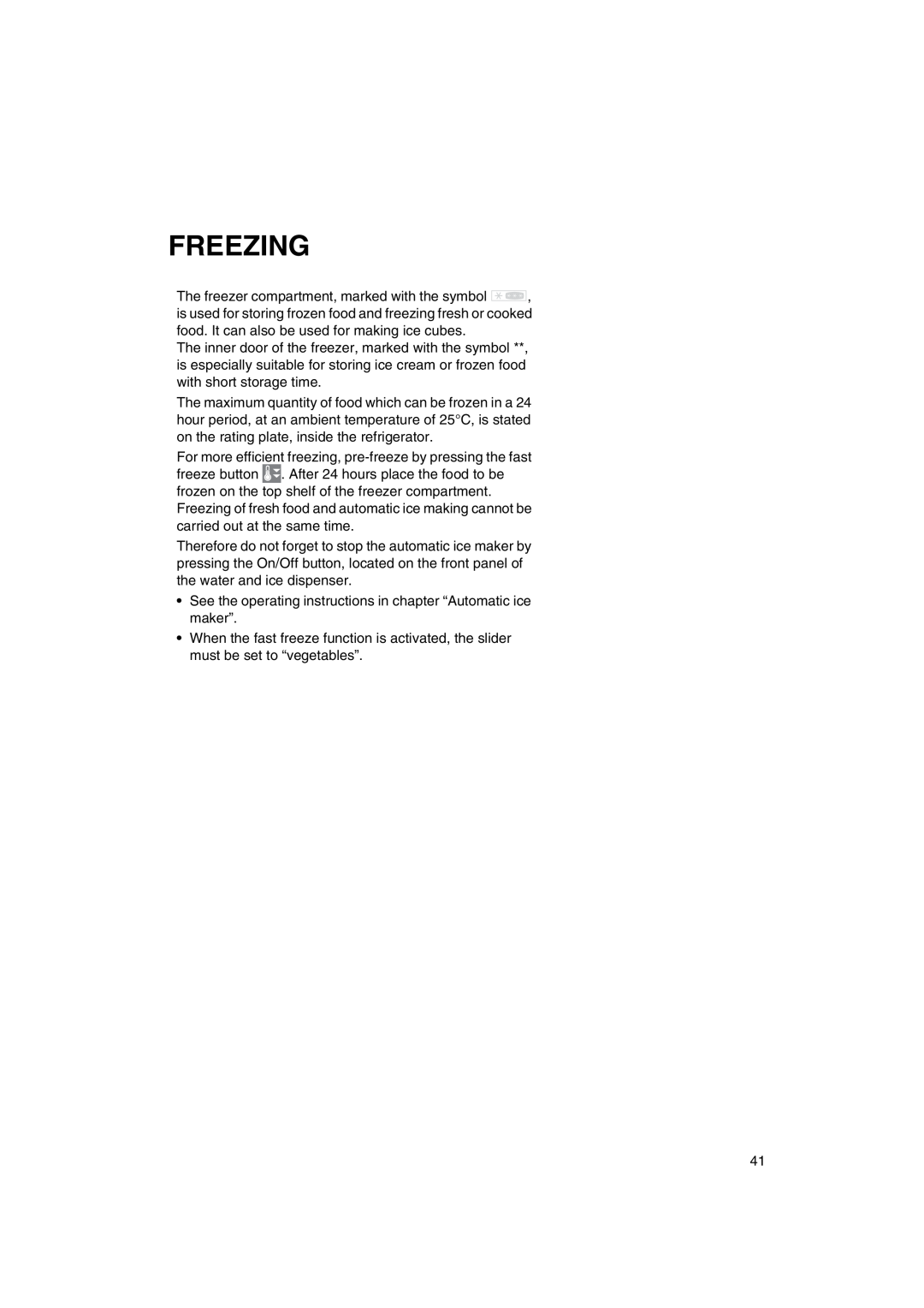 Smeg FA550XBI manual Freezing 