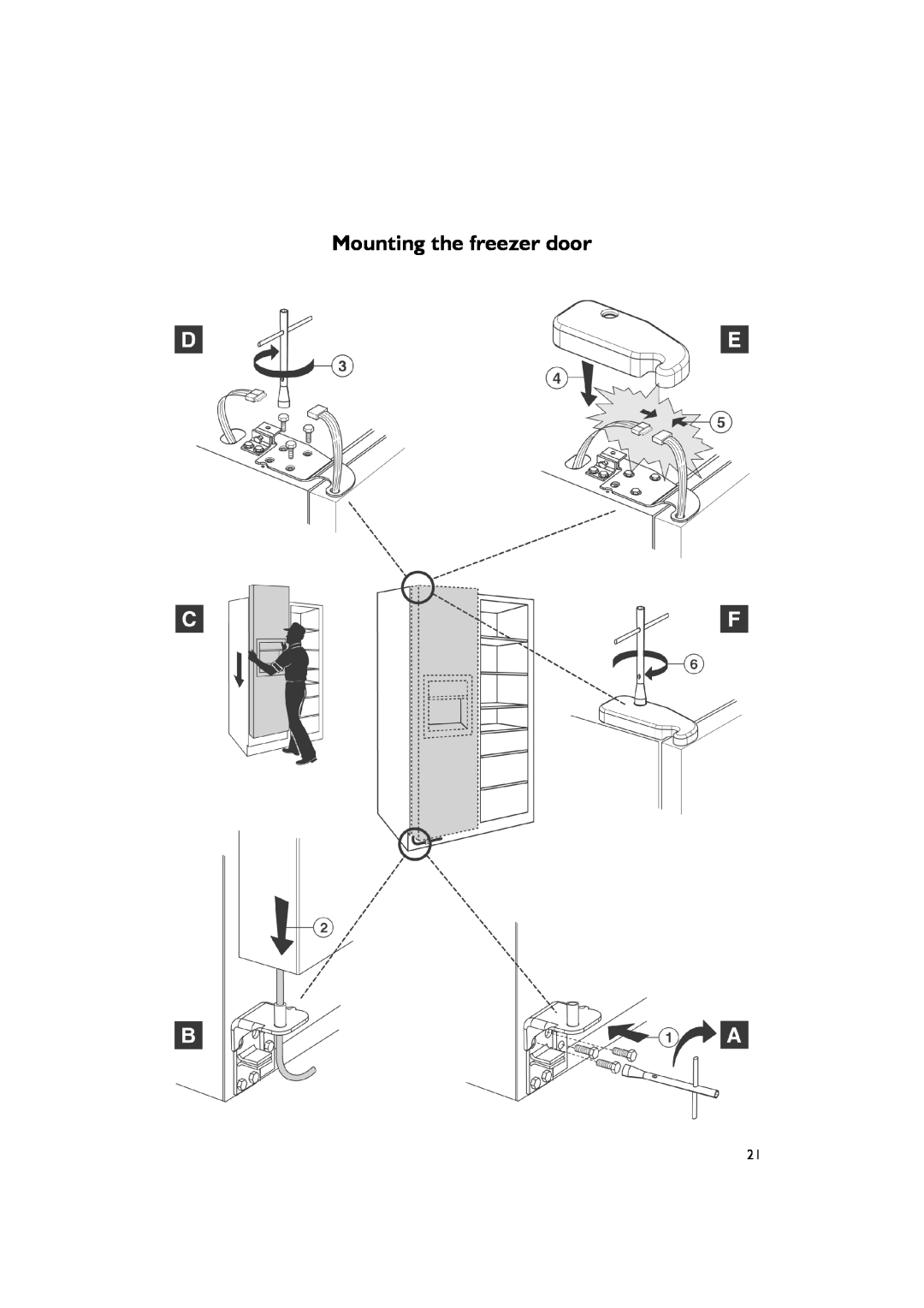 Smeg FA550XBI manual Mounting the freezer door 