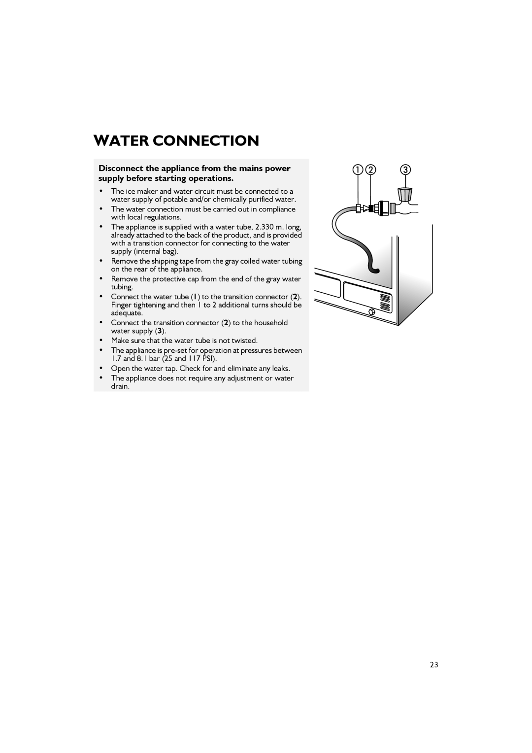 Smeg FA550XBI manual Water Connection 