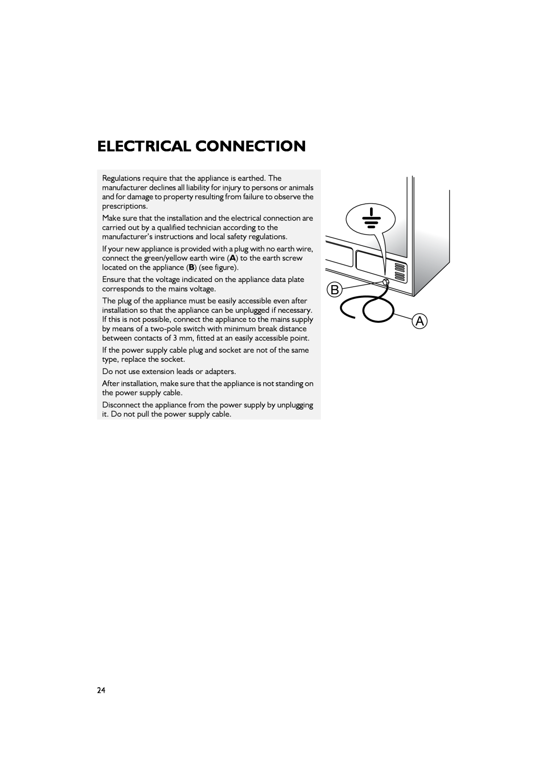 Smeg FA550XBI manual Electrical Connection 