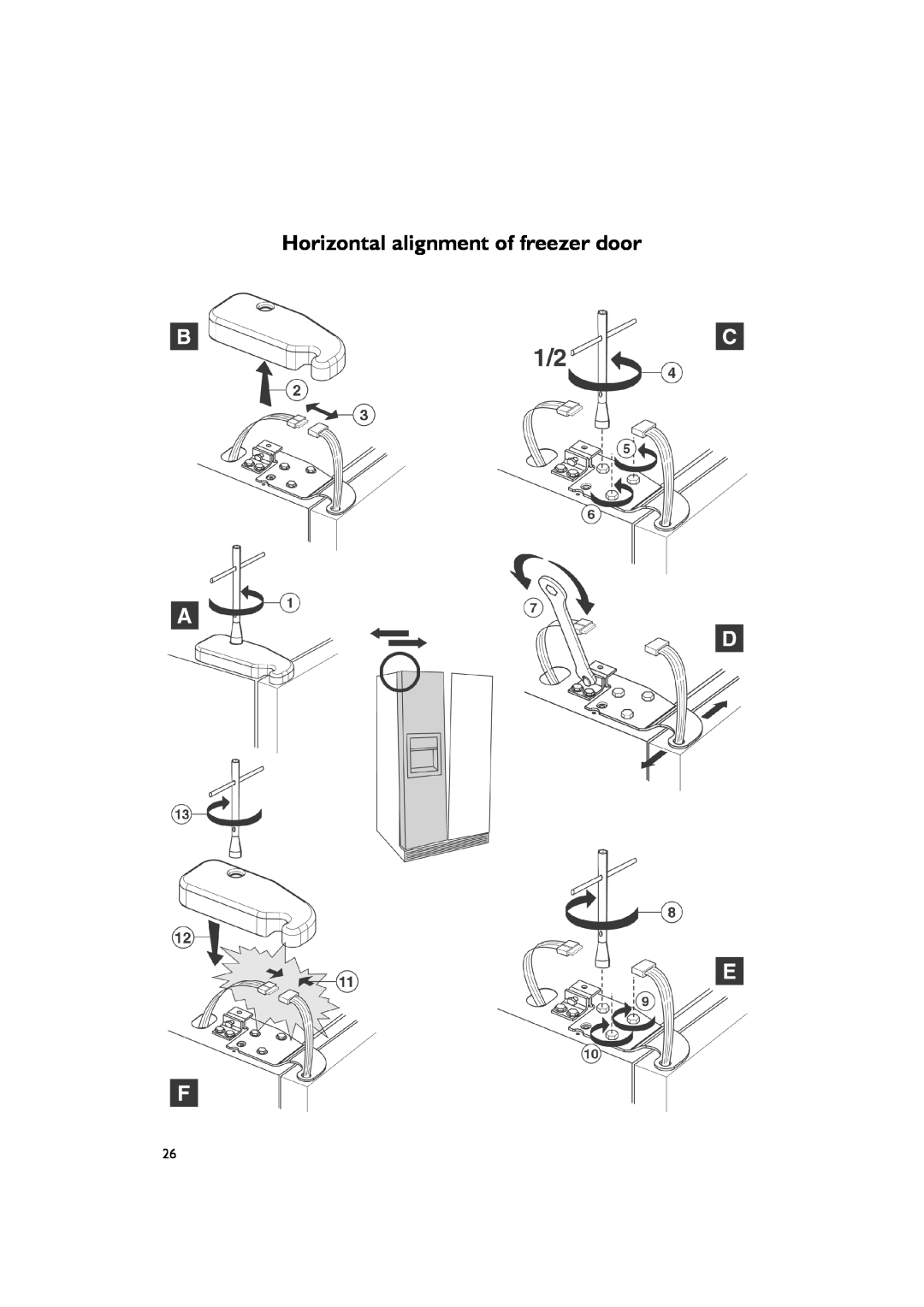 Smeg FA550XBI manual Horizontal alignment of freezer door 