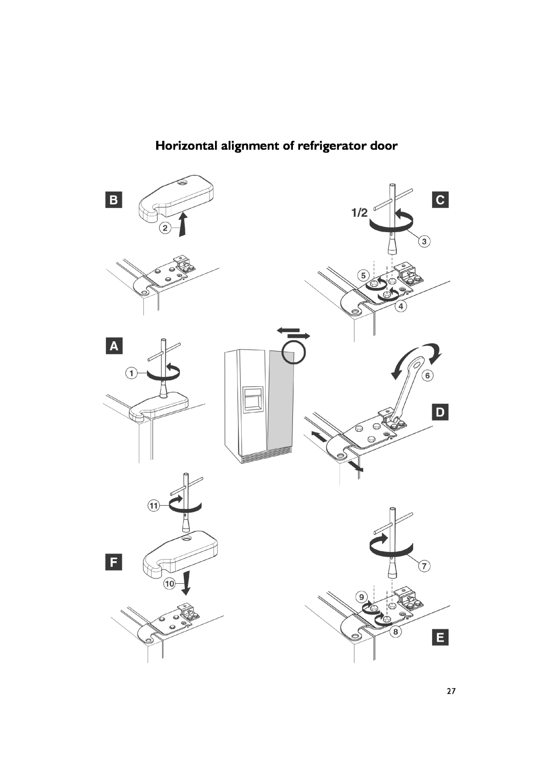 Smeg FA550XBI manual Horizontal alignment of refrigerator door 