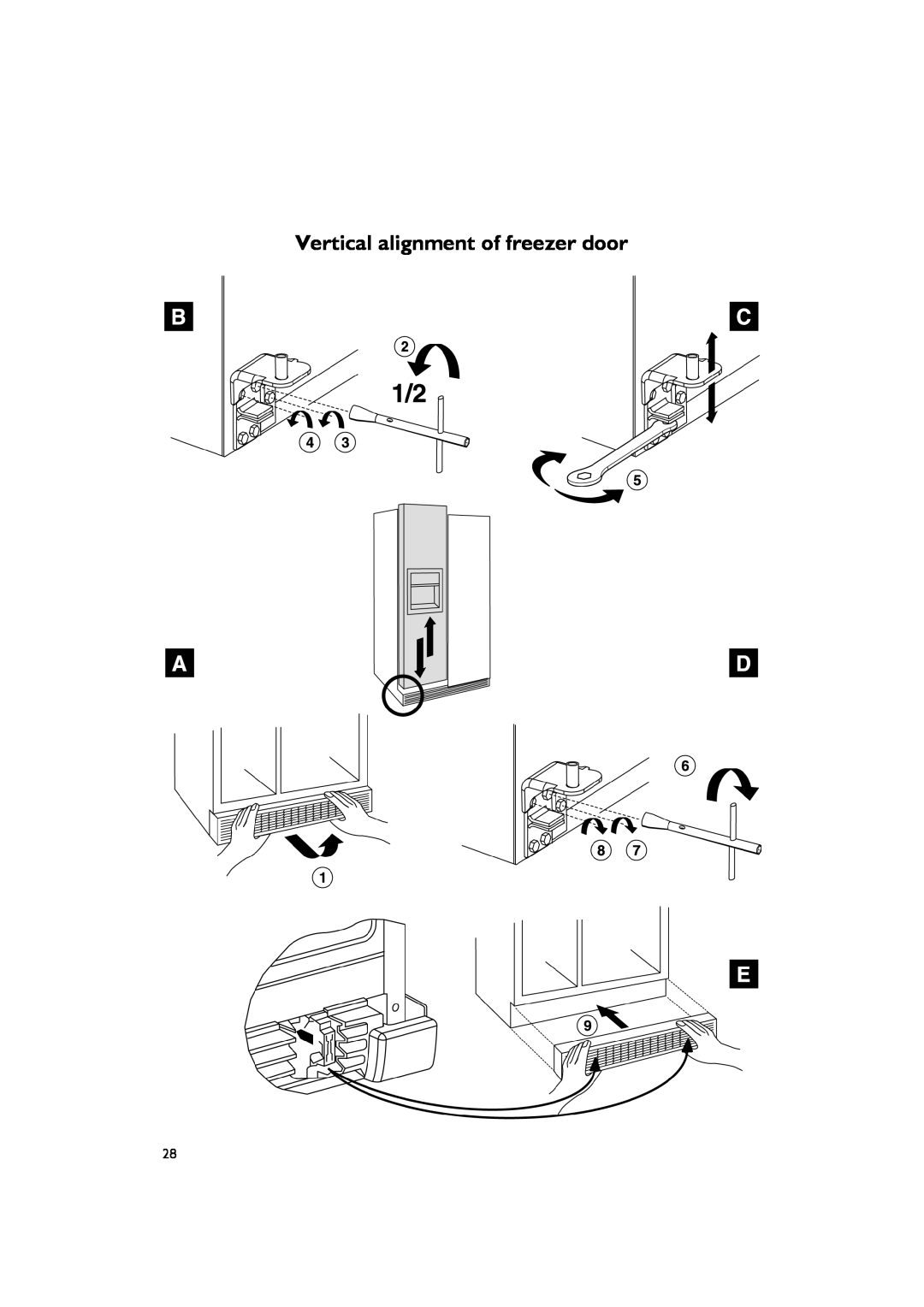 Smeg FA550XBI manual Vertical alignment of freezer door 