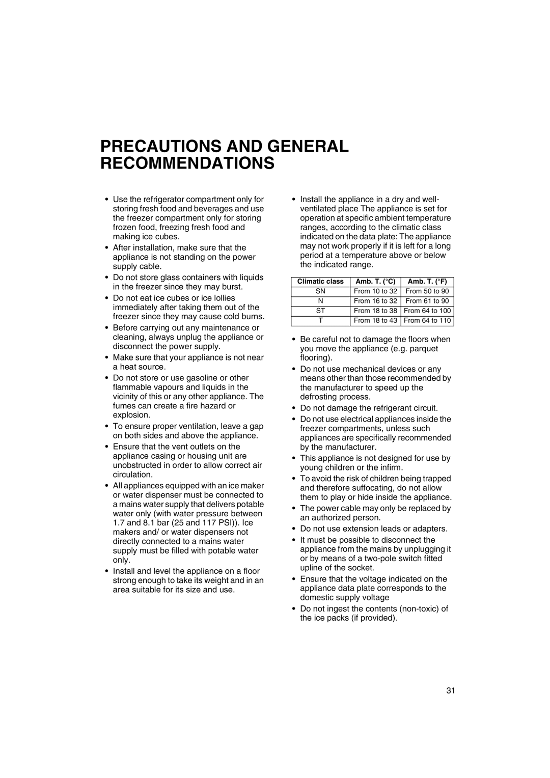 Smeg FA550XBI manual Precautions And General Recommendations 