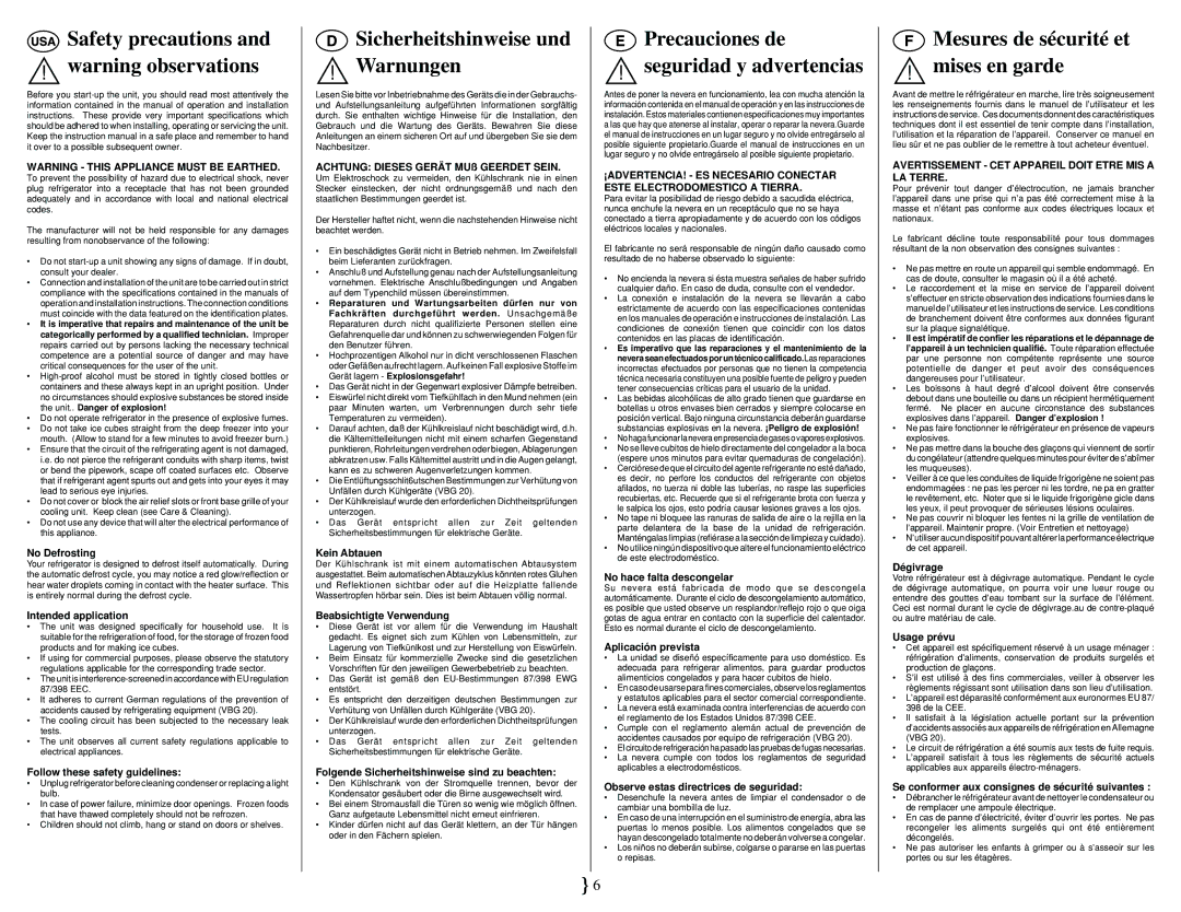 Smeg FA561XF manual Safety precautions and warning observations, Sicherheitshinweise und Warnungen 