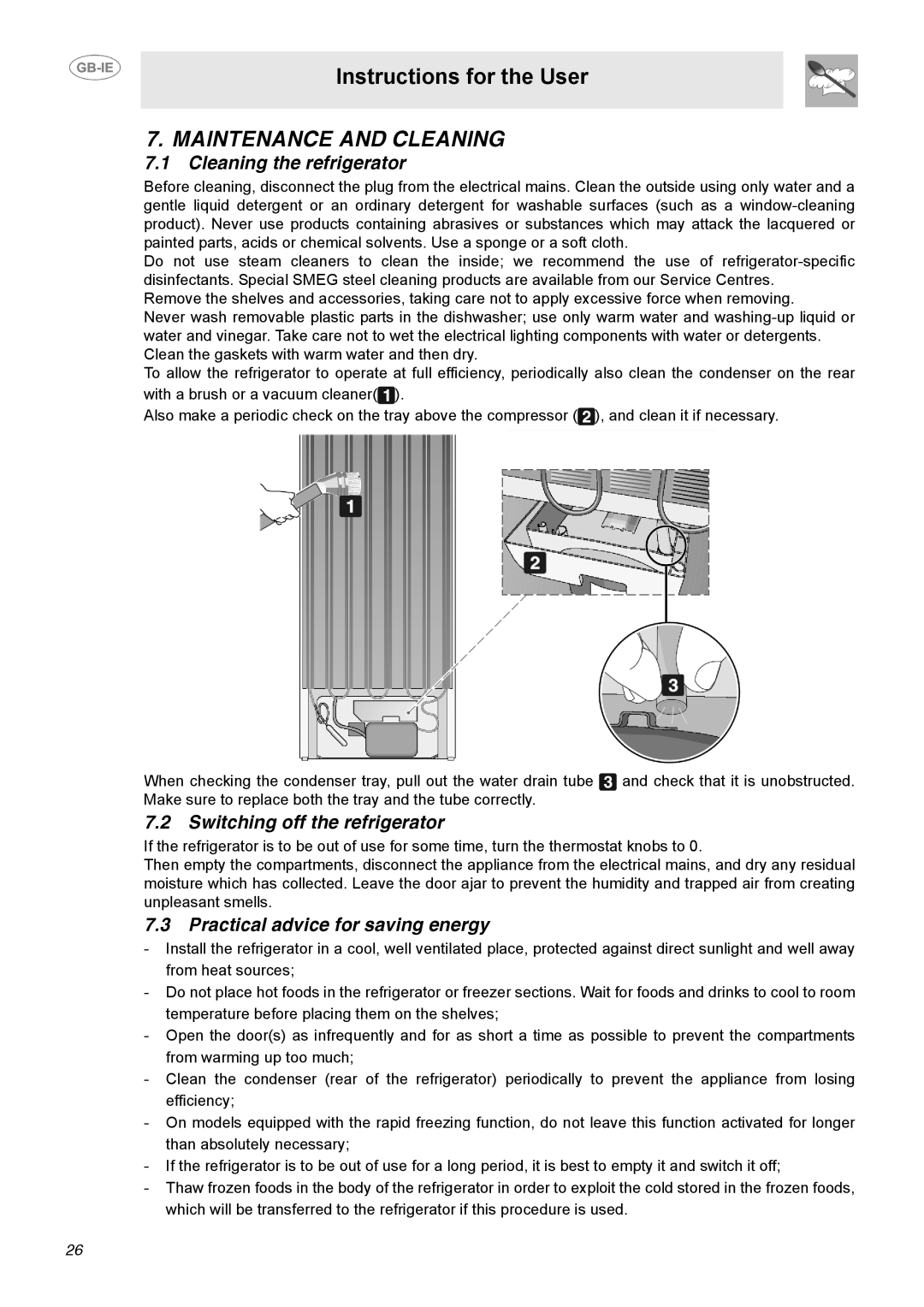 Smeg FAB40P1 manual Maintenance and Cleaning, Cleaning the refrigerator, Switching off the refrigerator 