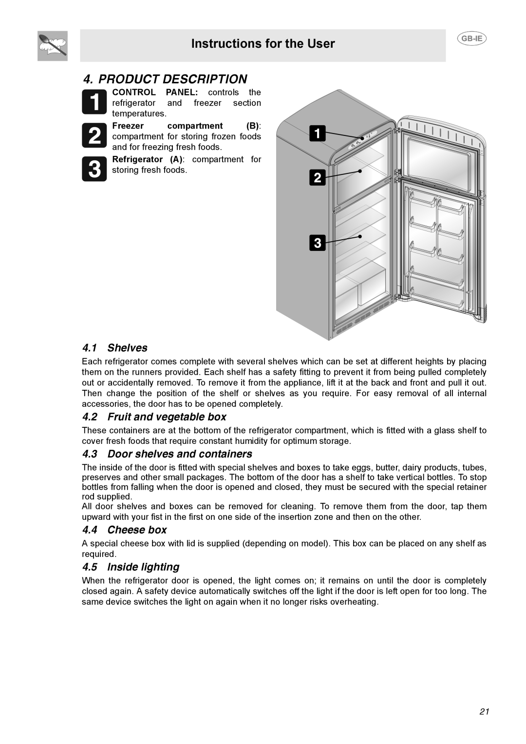 Smeg FAB40P1 manual Product Description 