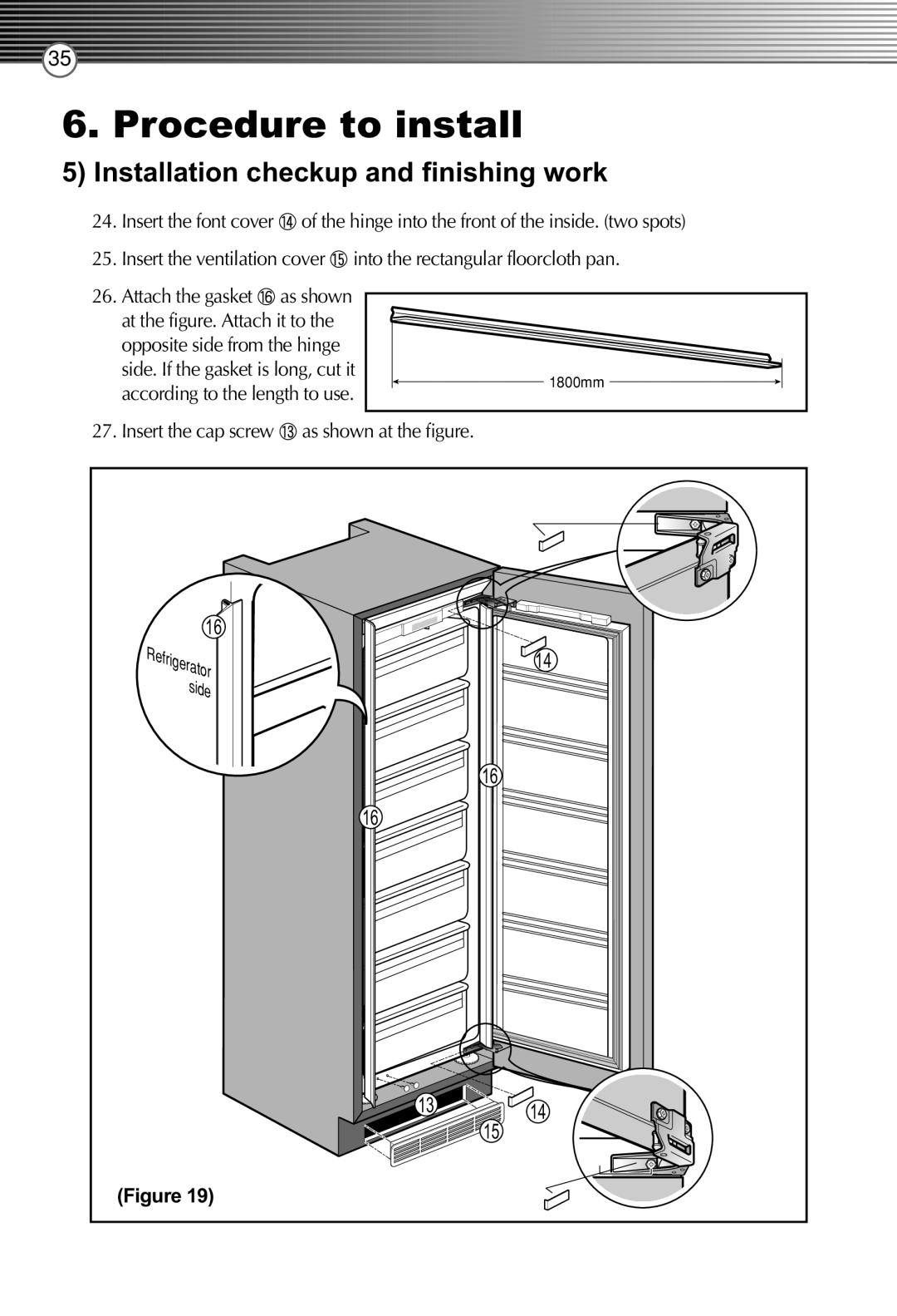 Smeg FB30AFNF Insert the font cover, Into the rectangular floorcloth pan, Insert the cap screw as shown at the figure 