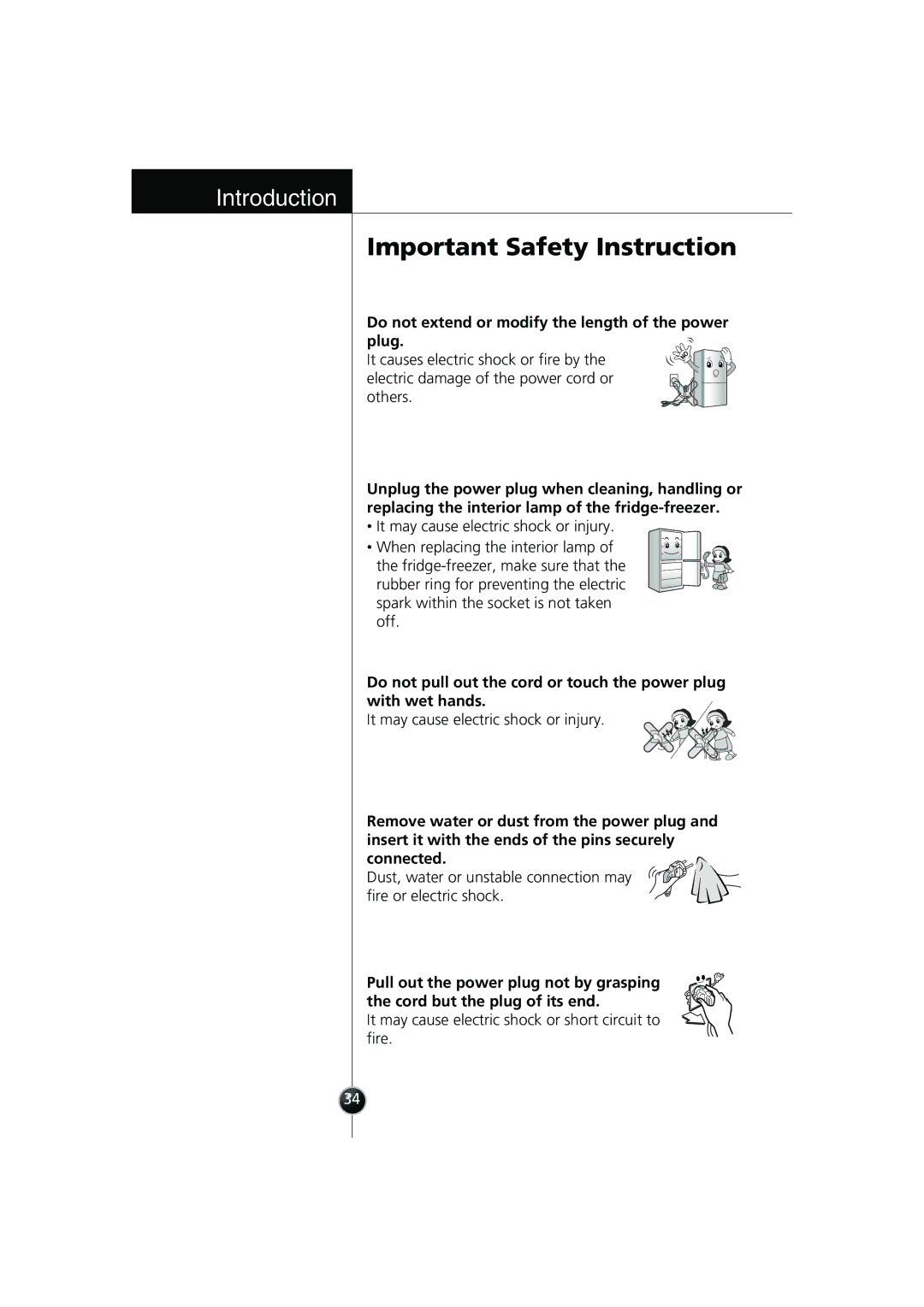 Smeg FB30AFNF, LB30AFNF manual It may cause electric shock or injury, It may cause electric shock or short circuit to fire 