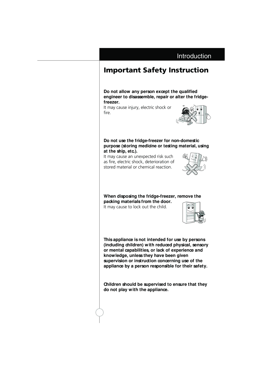 Smeg LB30AFNF, FB30AFNF manual It may cause injury, electric shock or fire, It may cause to lock out the child 