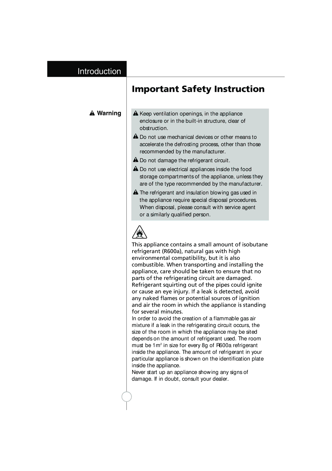 Smeg FB30AFNF, LB30AFNF manual Important Safety Instruction 