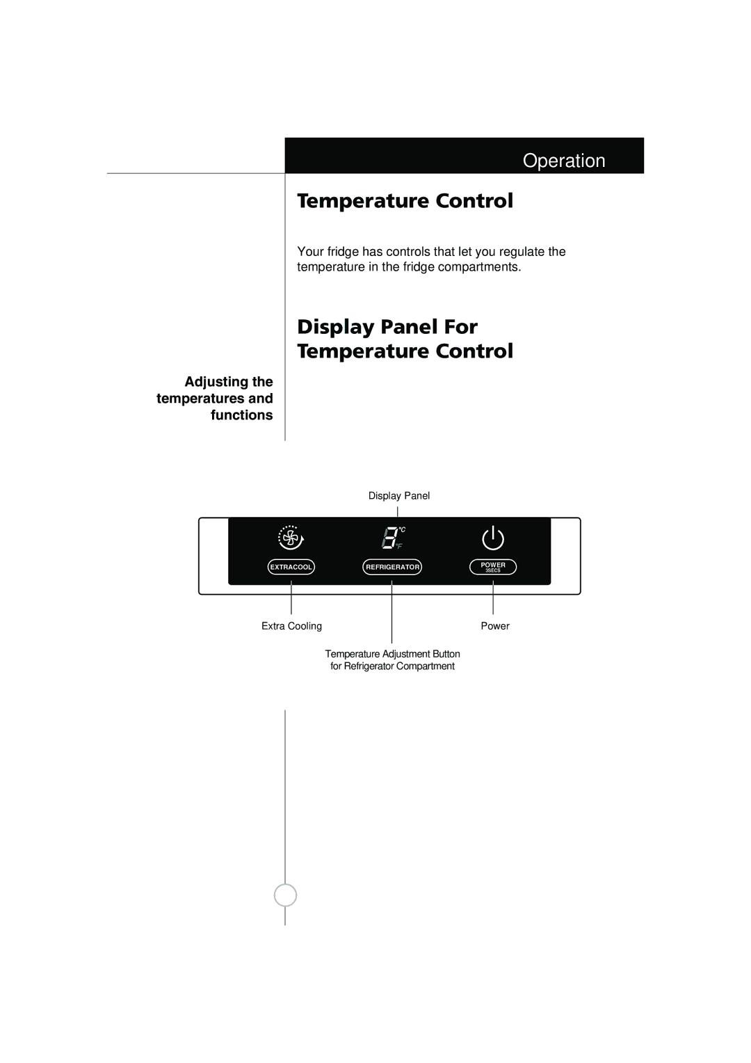 Smeg LB30AFNF, FB30AFNF manual Display Panel For Temperature Control, Adjusting the temperatures and functions 