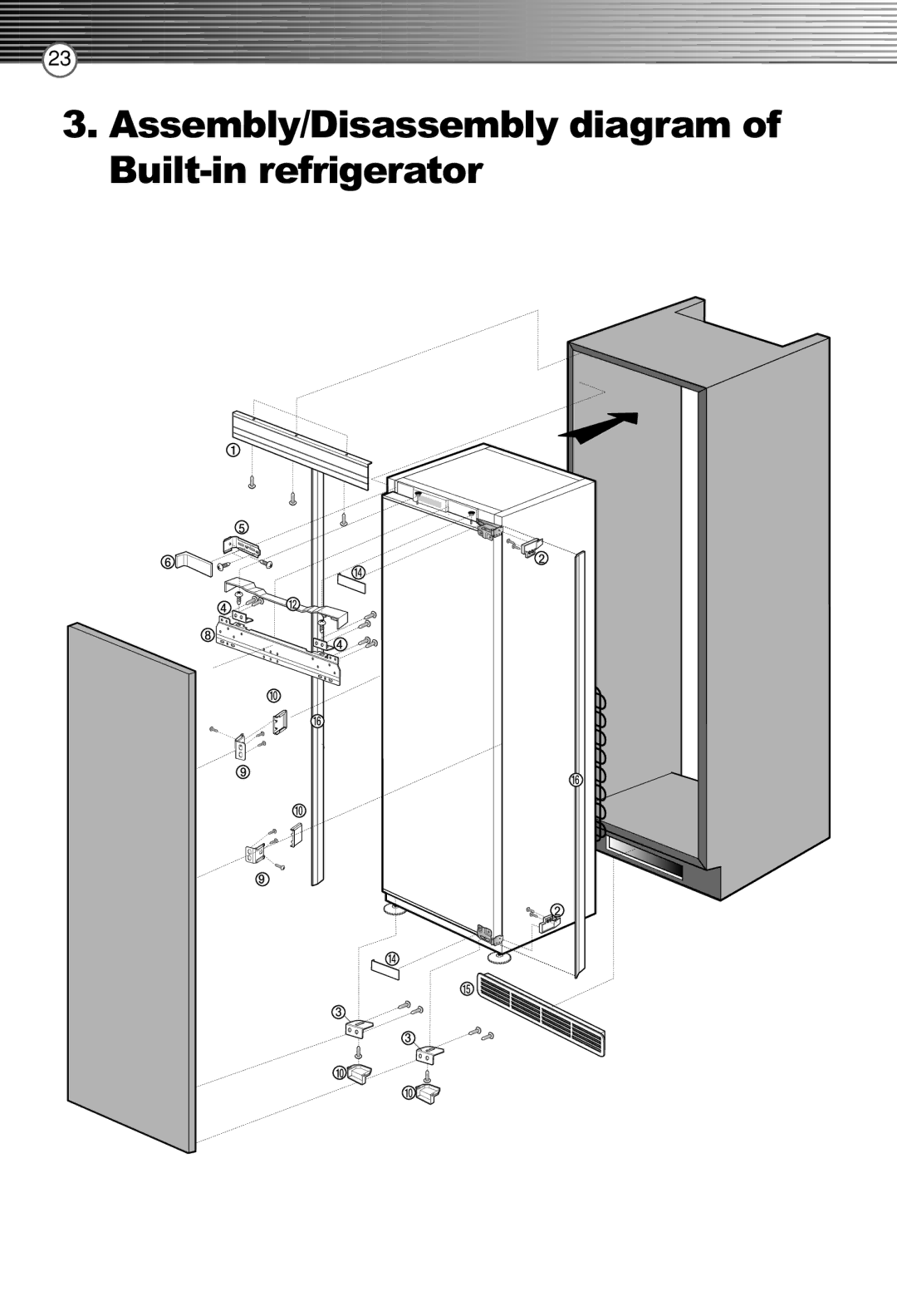 Smeg FB30AFNF, LB30AFNF manual Assembly/Disassembly diagram of Built-in refrigerator 