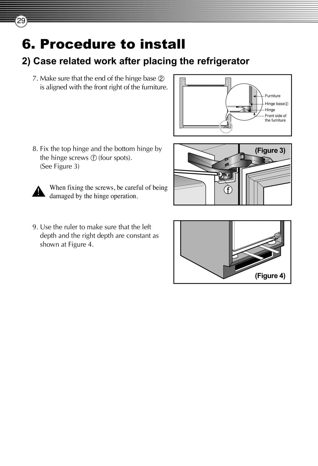Smeg FB30AFNF, LB30AFNF manual Procedure to install, Furniture, Front side of the furniture, Hinge base 