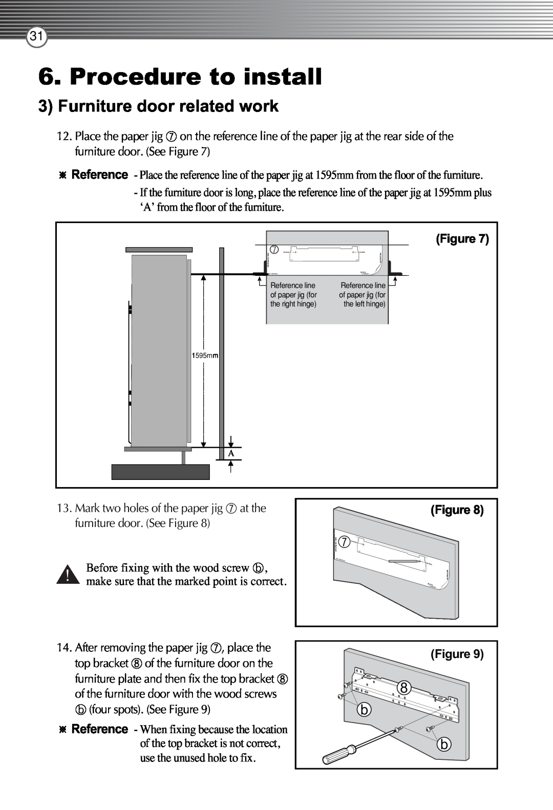 Smeg FB30AFNF, LB30AFNF manual Furniture door related work, Procedure to install 