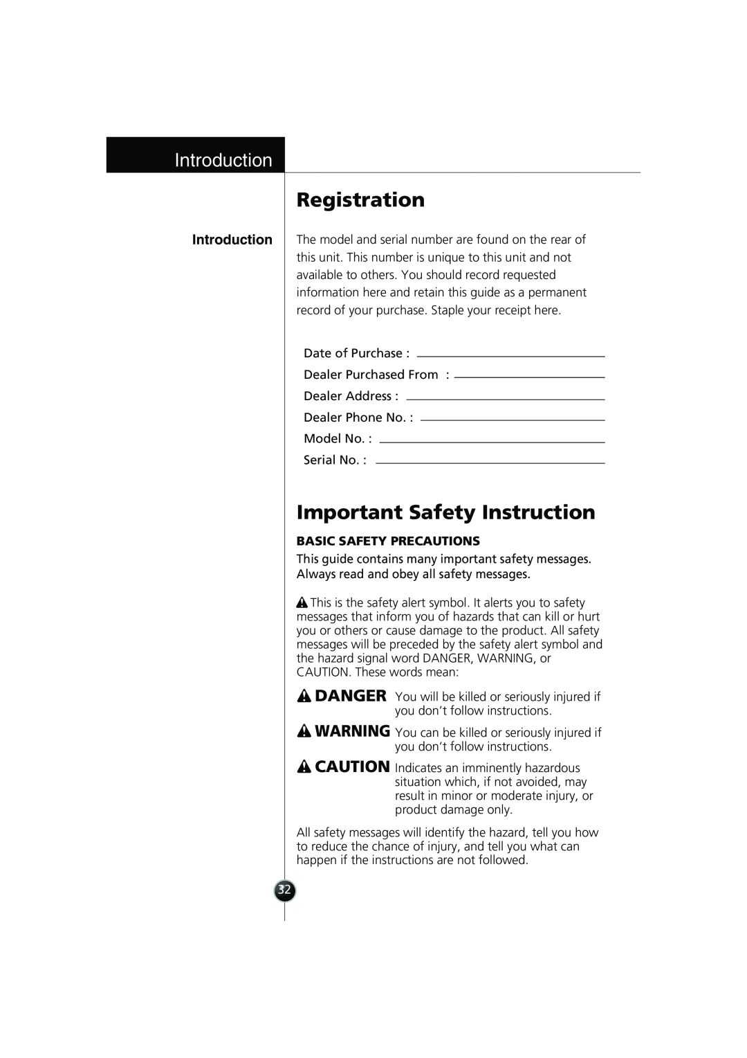 Smeg FB30AFNF, LB30AFNF manual Registration, Important Safety Instruction, Introduction, Danger 
