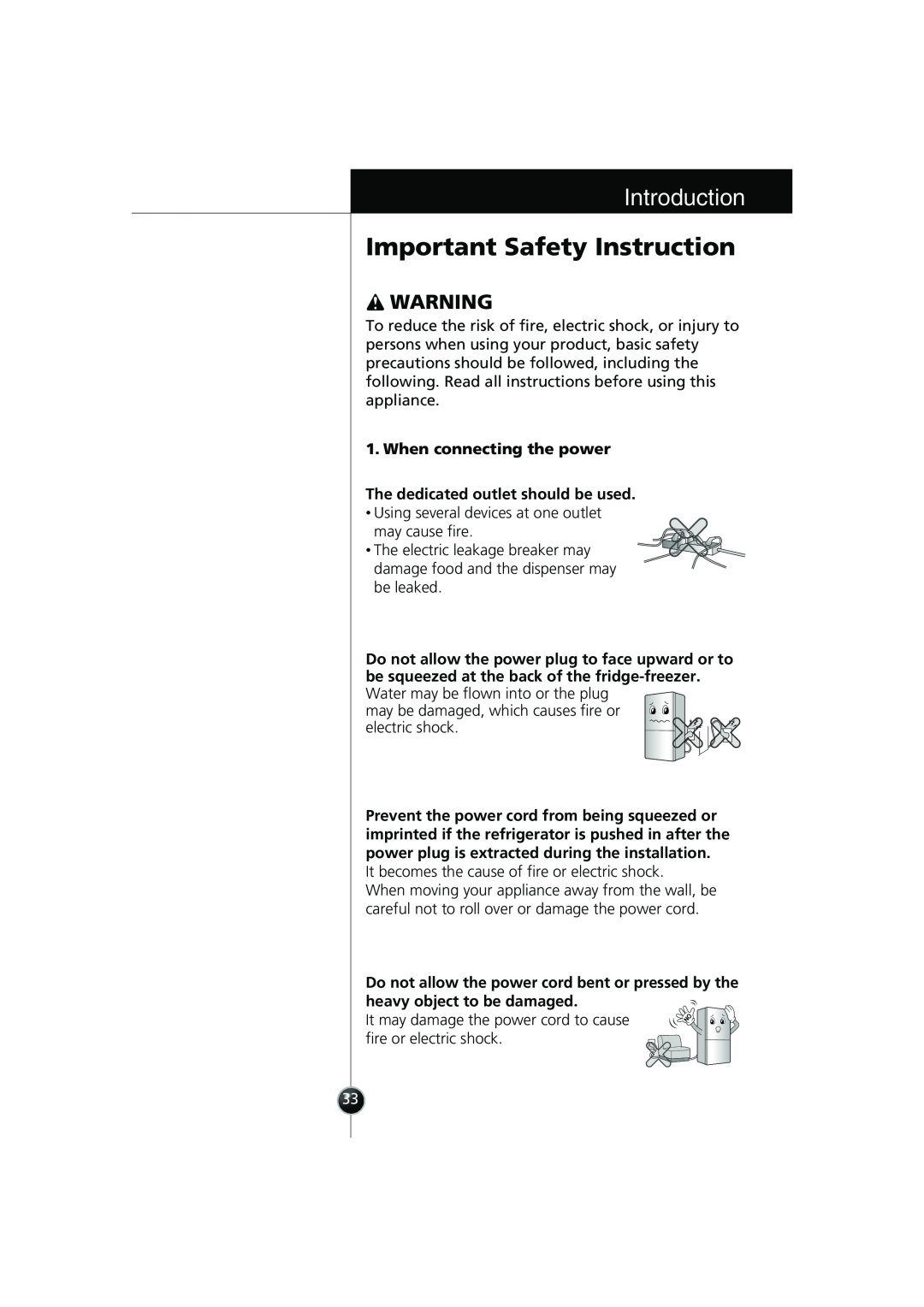 Smeg LB30AFNF, FB30AFNF manual Important Safety Instruction, Introduction, When connecting the power 