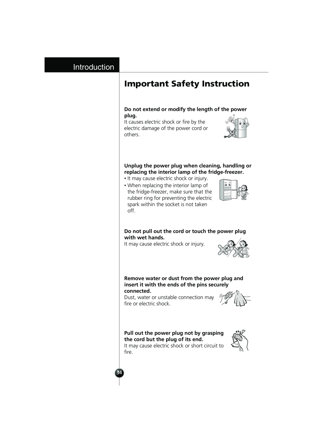 Smeg FB30AFNF, LB30AFNF manual Important Safety Instruction, Introduction, It may cause electric shock or injury 