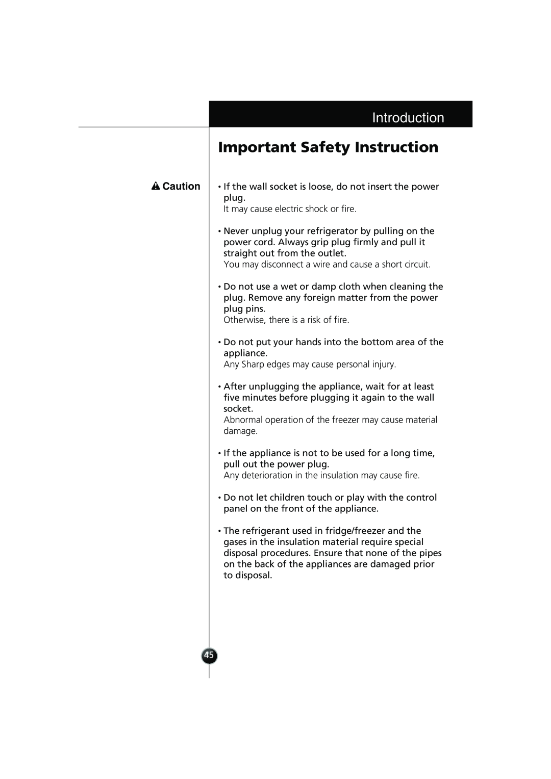 Smeg LB30AFNF, FB30AFNF manual Important Safety Instruction, Introduction, plug 