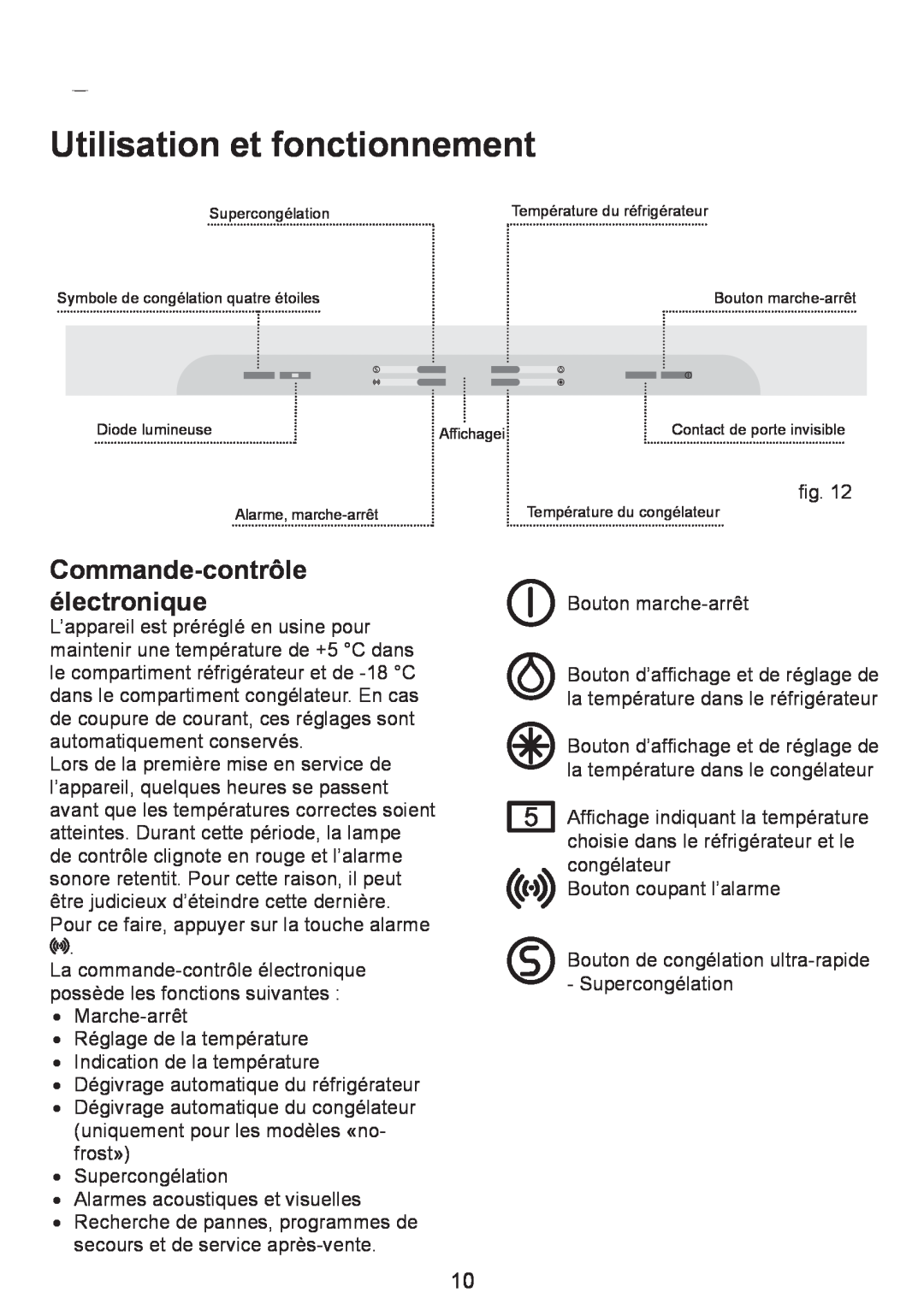 Smeg FC310AL manual Utilisation et fonctionnement, Commande-contrôle électronique 