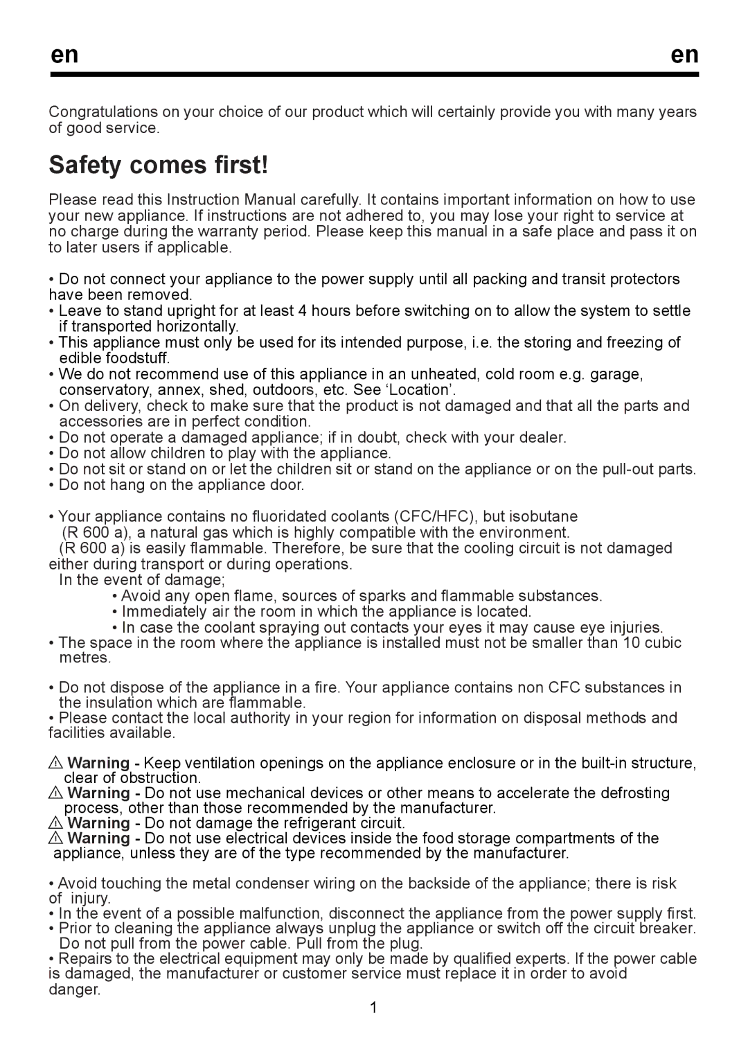 Smeg FC320BNF instruction manual Safety comes first 